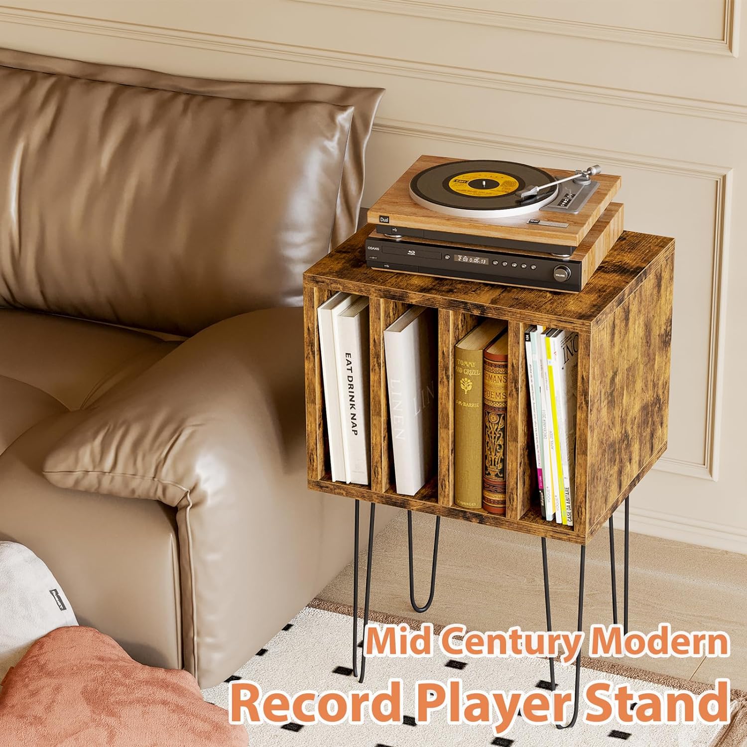 Vinyl Record Storage Table with 4 Cabinets – Holds 100 Albums
