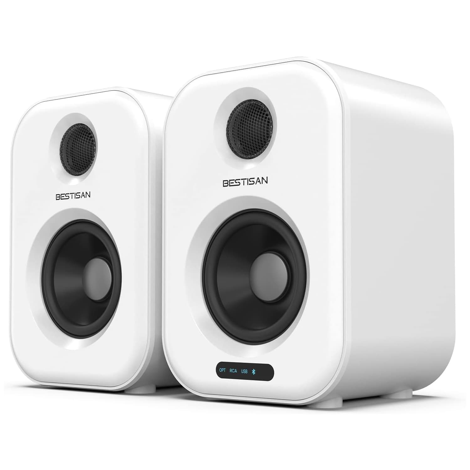 BESTISAN 50W Bluetooth 5.0 Powered Bookshelf Speakers with Remote
