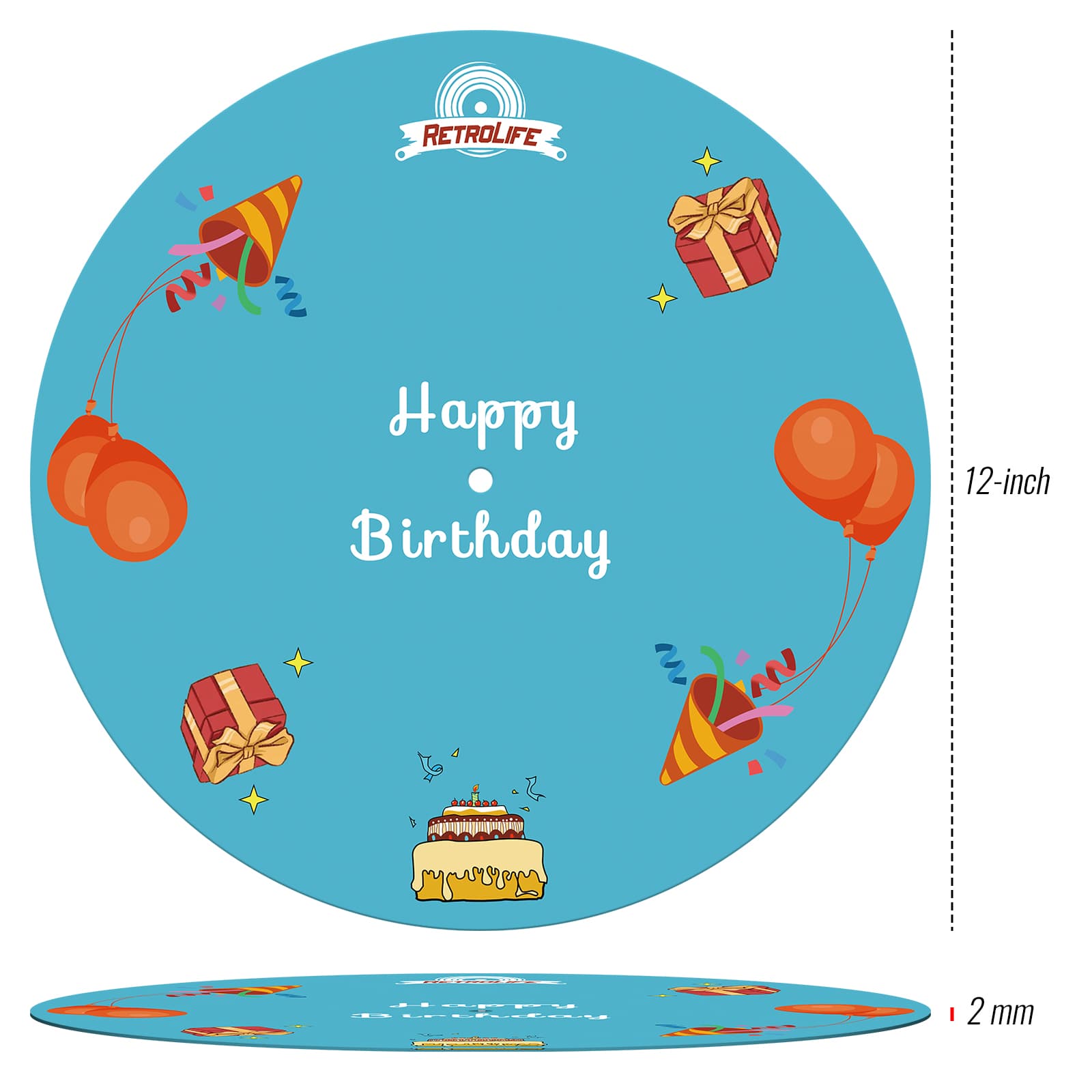 Birthday Theme 2mm Felt Slipmat | Anti-Static Turntable Platter Mat for LP Players