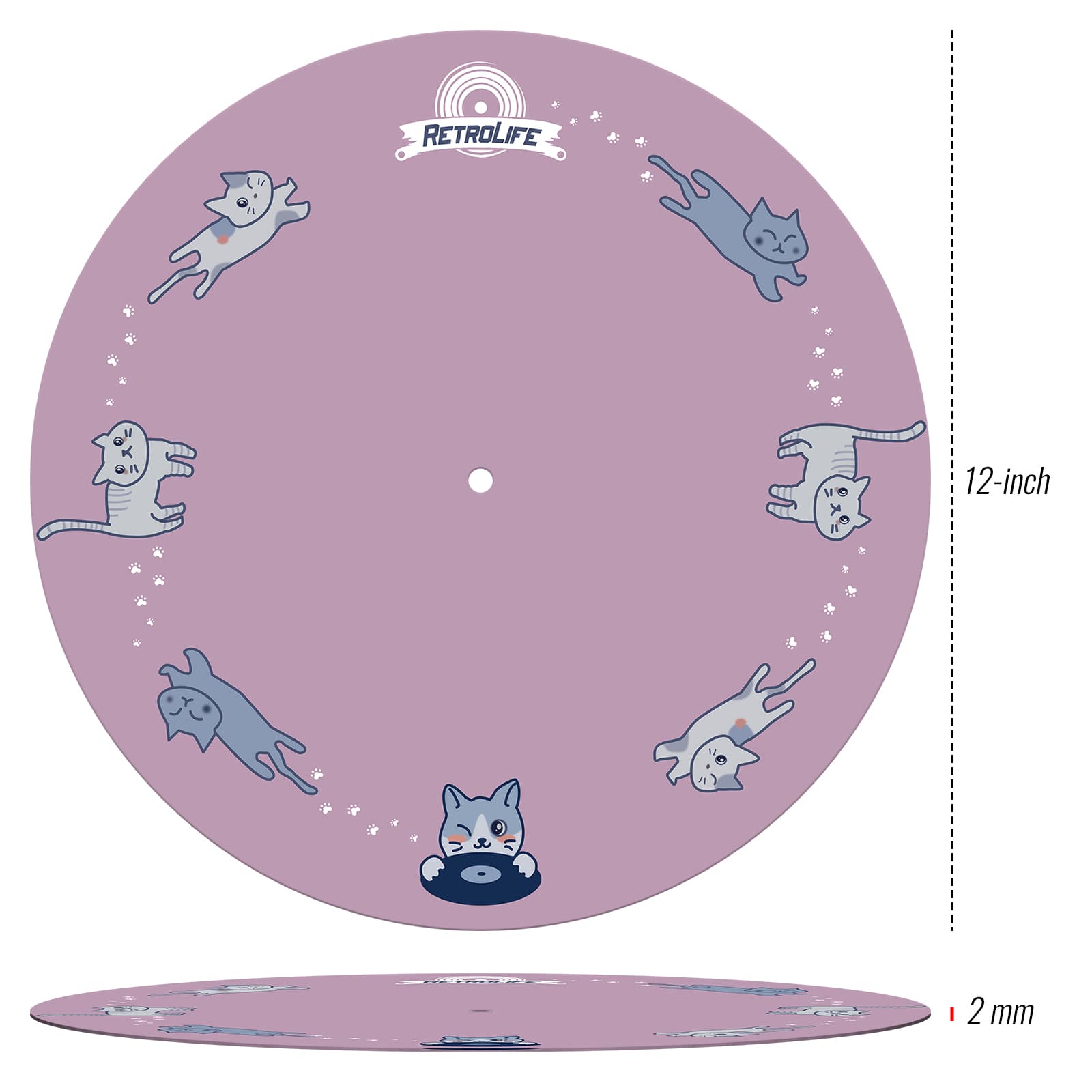 Cat Style 2mm Felt Slipmat | Anti-Static Turntable Platter Mat for LP Players