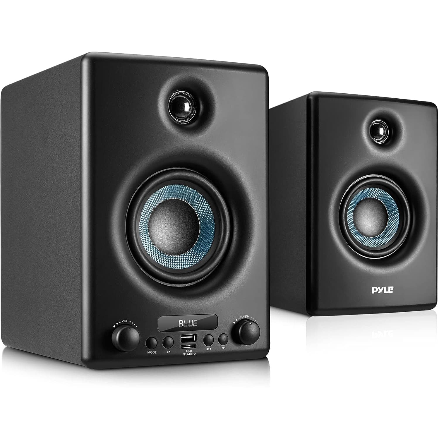 Pyle 300W Hi-Fi Bluetooth Active Bookshelf Speakers – Professional Black