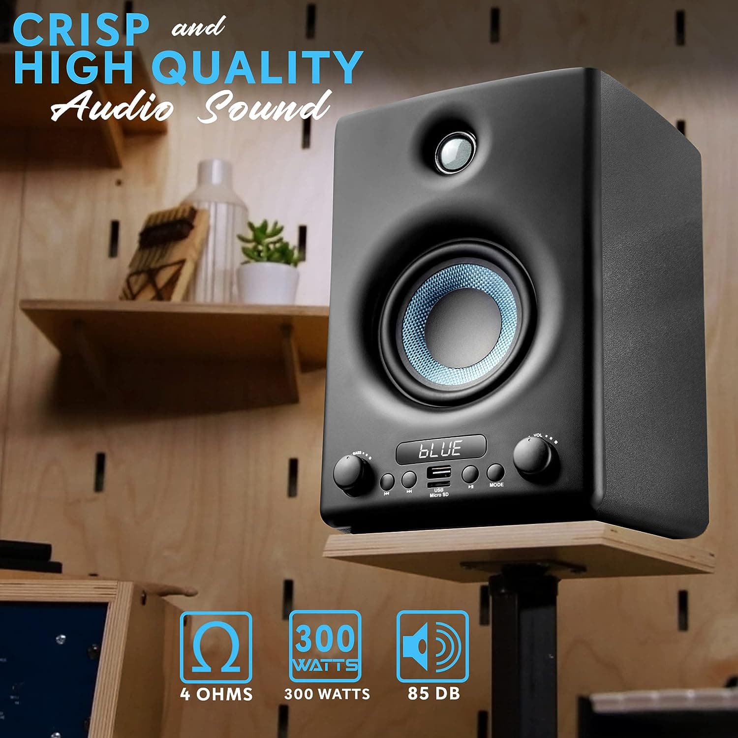 Pyle 300W Hi-Fi Bluetooth Active Bookshelf Speakers – Professional Black