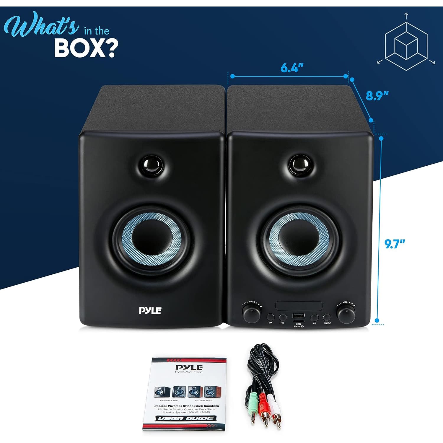 Pyle 300W Hi-Fi Bluetooth Active Bookshelf Speakers – Professional Black