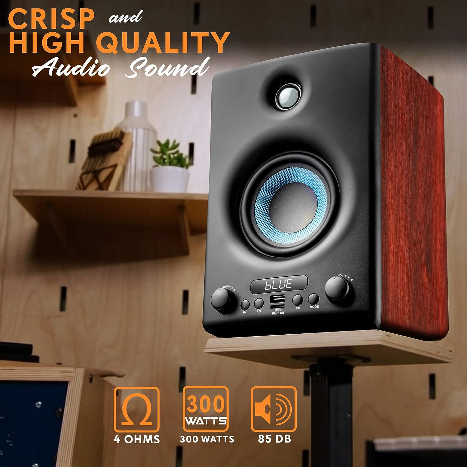 Pyle 300W Hi-Fi Bluetooth Wooden Bookshelf Speaker System – Active Stereo