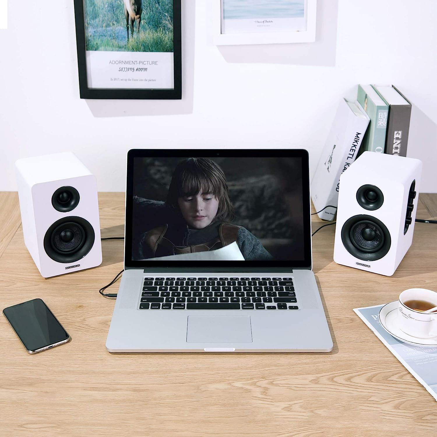 Sanyun 60W Bluetooth 5.0 Active Bookshelf Speakers – White, 2.0 PC & Gaming