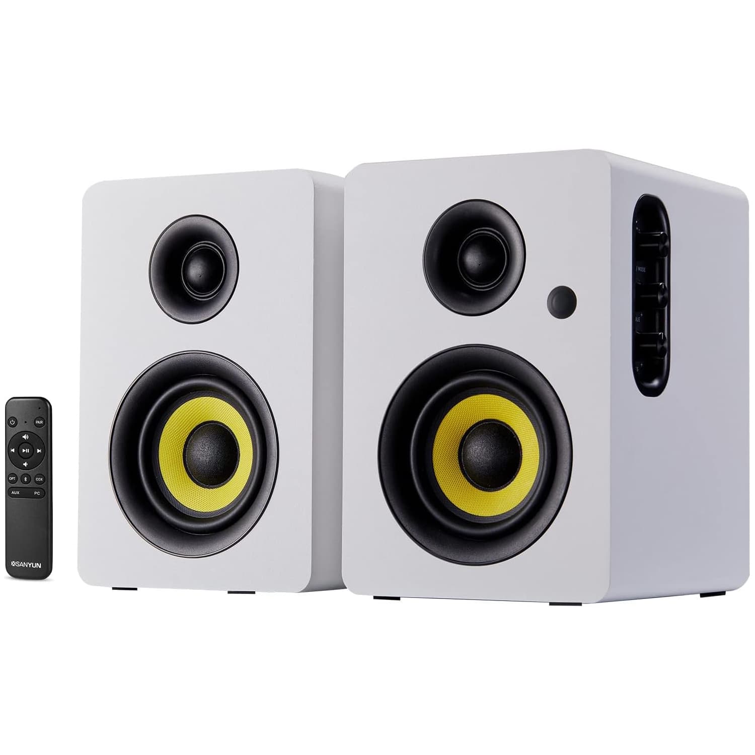 Sanyun 80W Bluetooth 5.0 Hi-Fi Dual-Mode Bookshelf Speakers – White