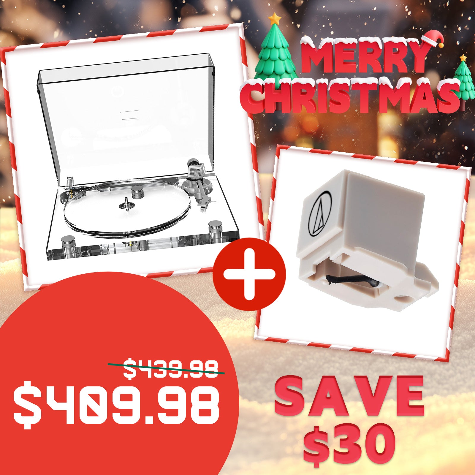 Christmas Limited Time Offer | All-Acrylic Transparent High-Fidelity Bluetooth Vinyl Turntable & ATN3600L Stylus Set