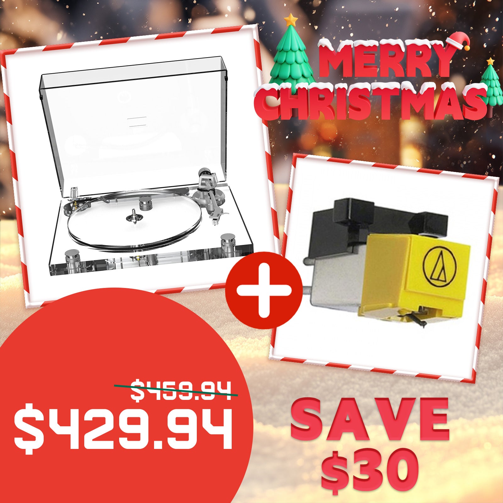 Christmas Limited Time Offer | All-Acrylic Transparent High-Fidelity Bluetooth Vinyl Turntable & ATN91 Cartridge Combo