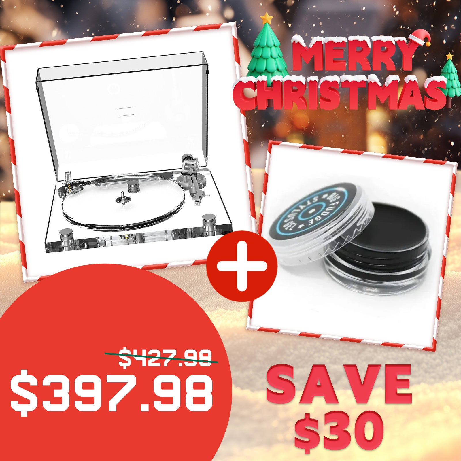 Christmas Limited Time Offer | All-Acrylic Transparent High-Fidelity Bluetooth Vinyl Turntable & Stylus Cleaning Gel Combo