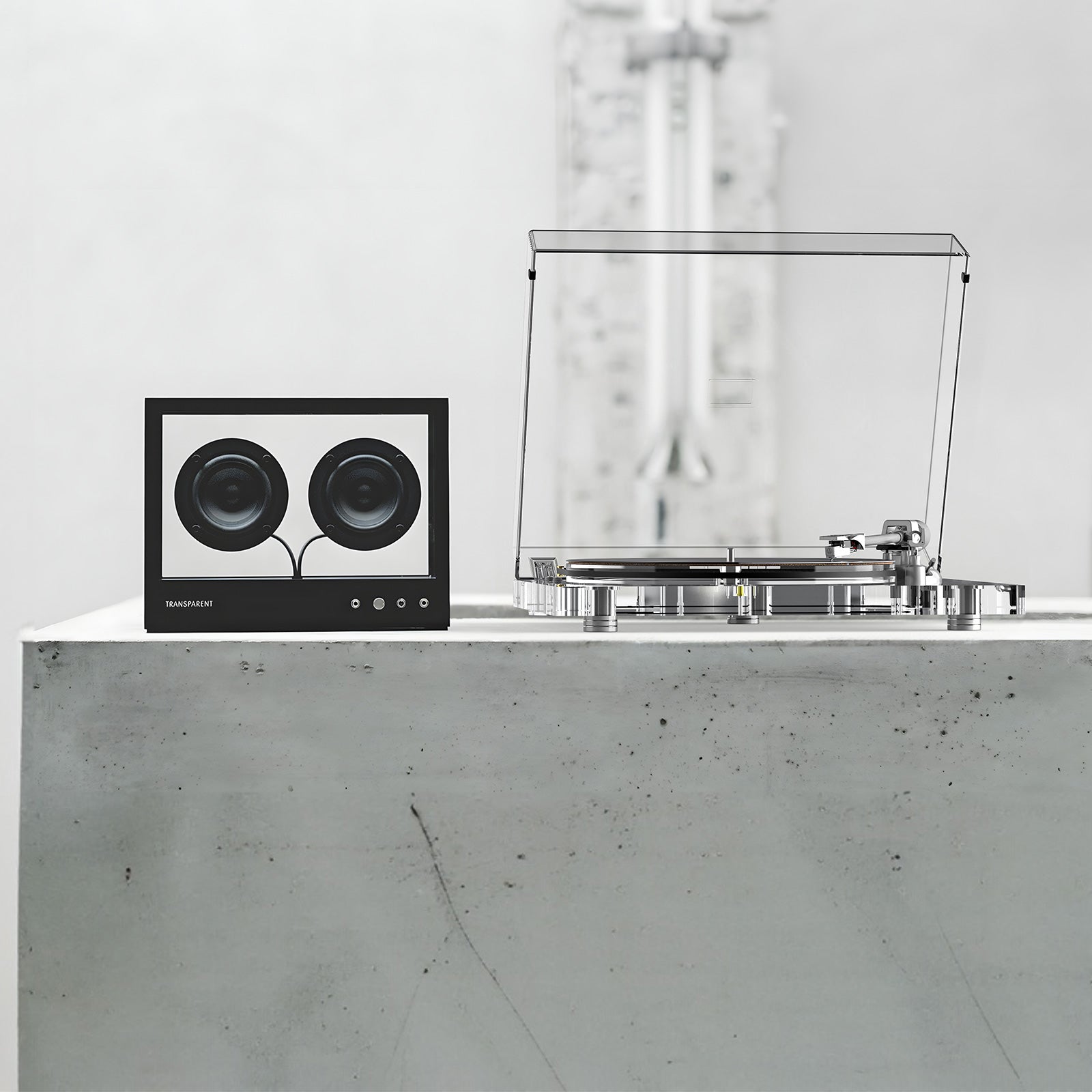 Acrylic Hi-Fi Turntable System with Transparent Bluetooth Speaker