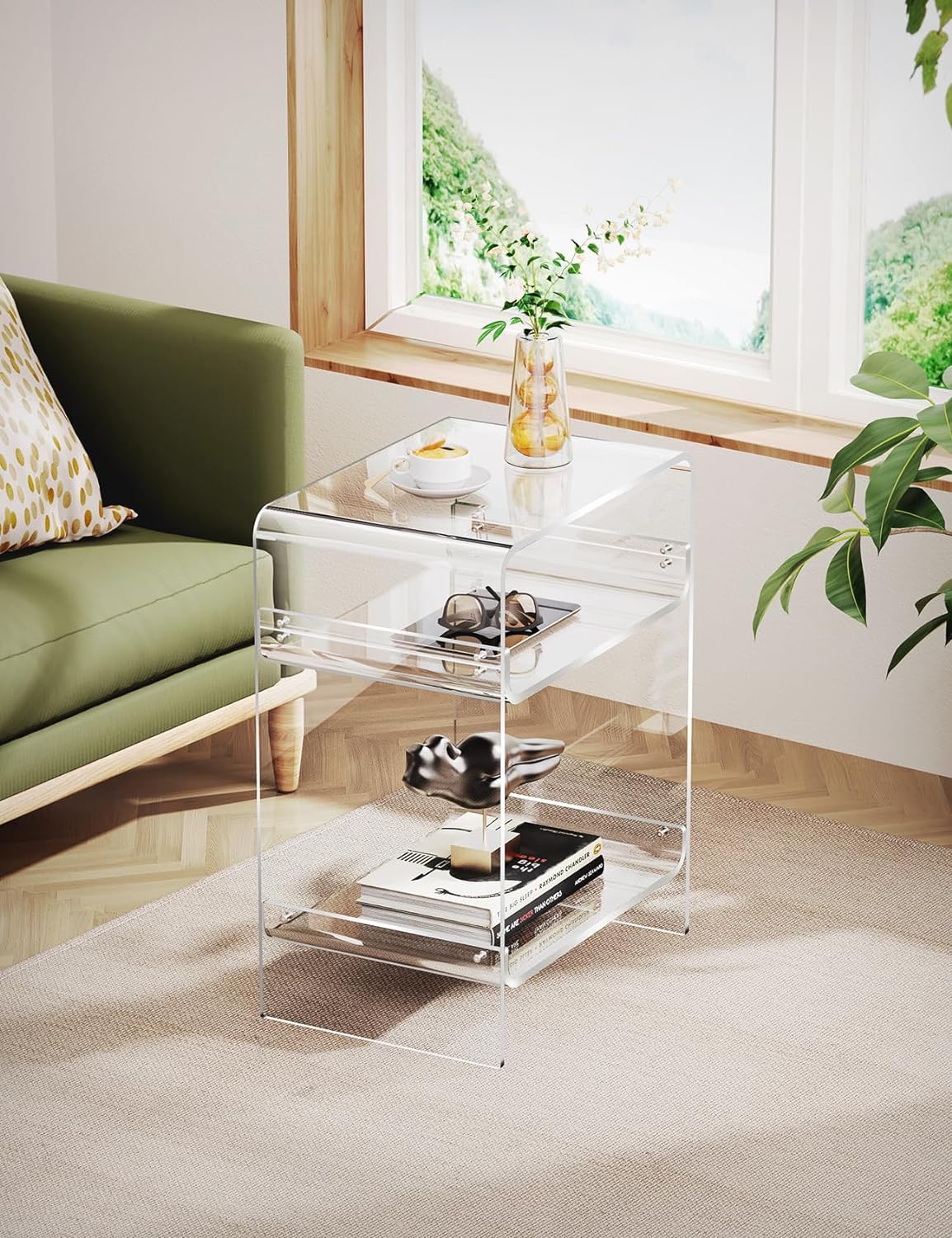Clear Acrylic Record Player Stand with Storage Shelf