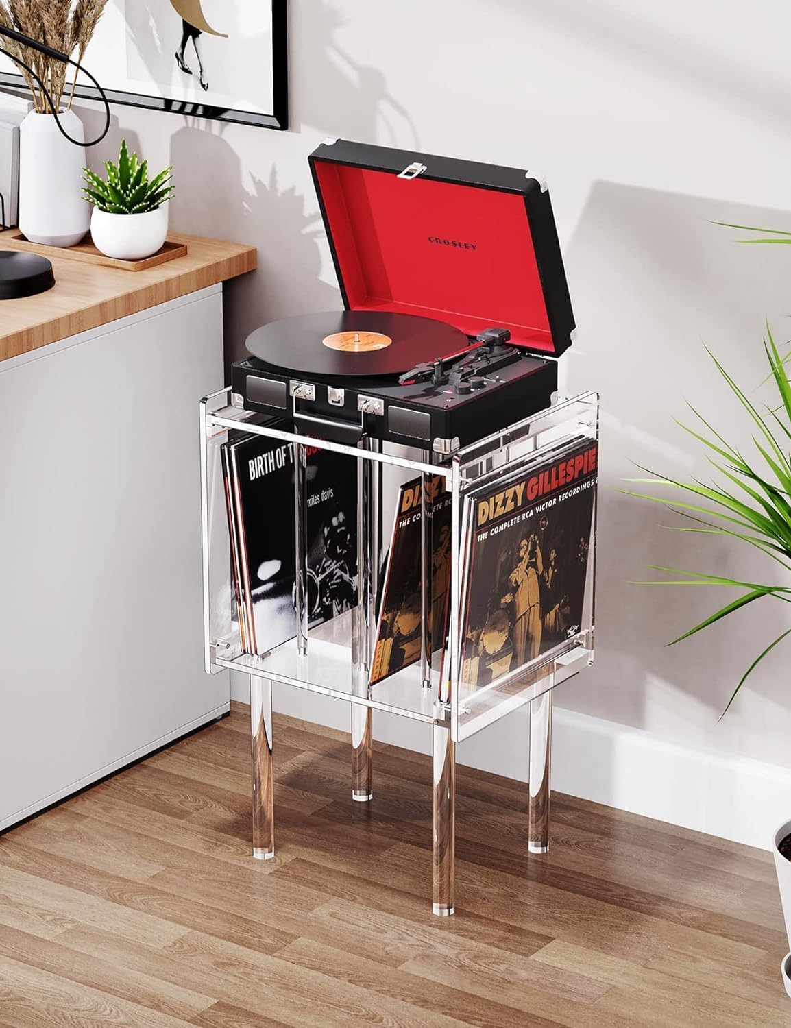 Clear Acrylic Record Player Stand with Vinyl Storage