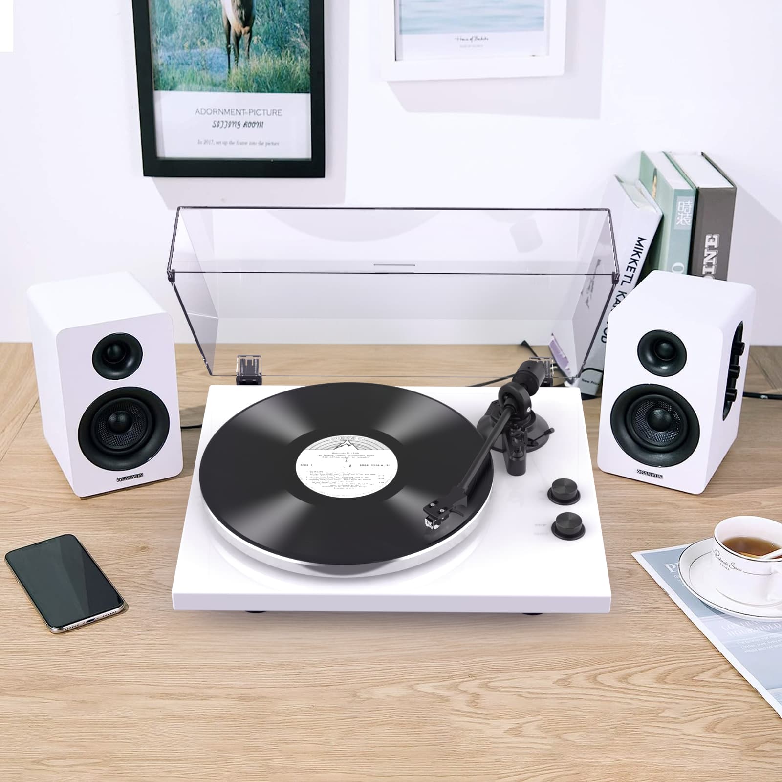 HQKZ-006 High Fidelity Turntable with Sanyun 60W Bluetooth 5.0 Active Speakers