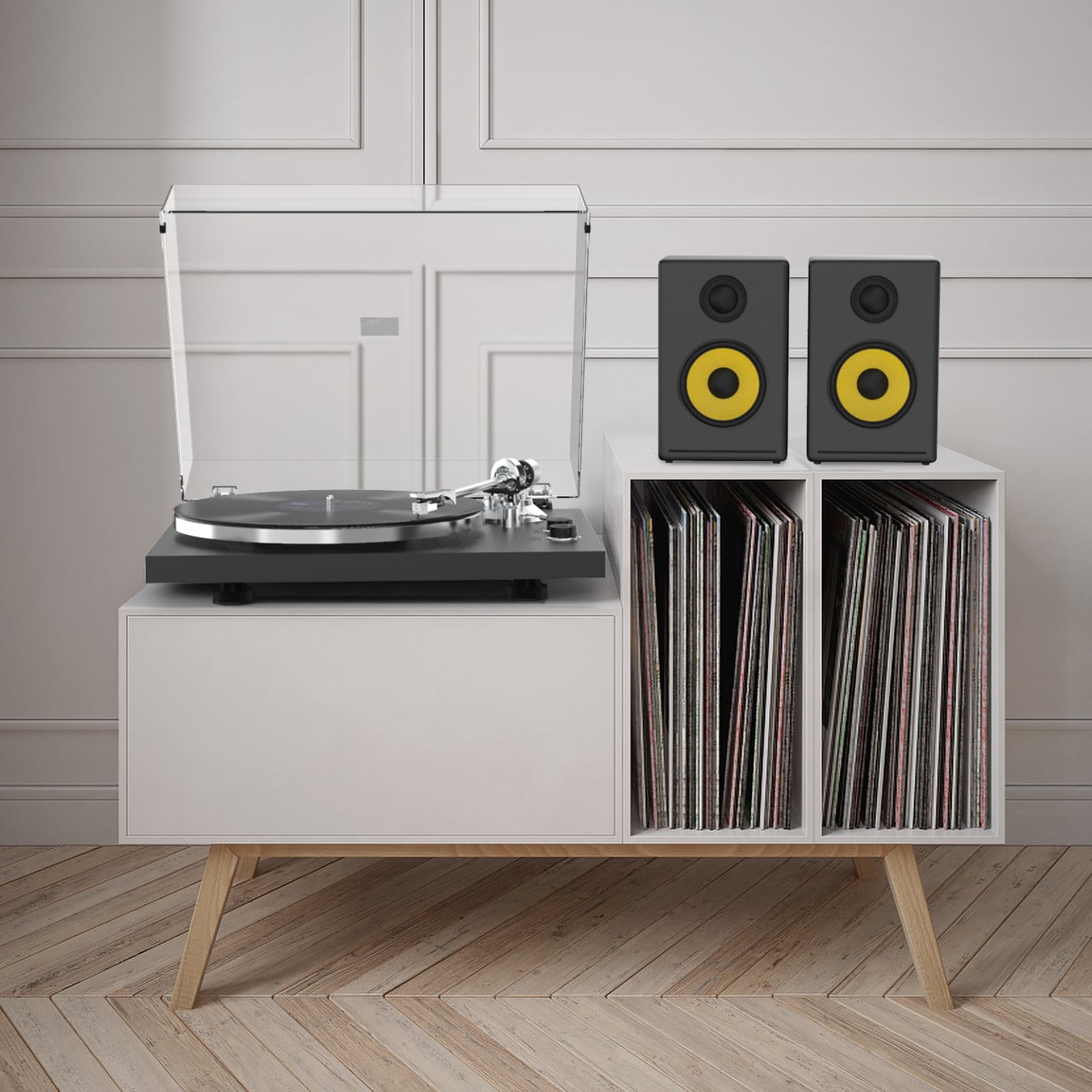 HQKZ-006 High Fidelity Turntable with Thonet and Vander Integrated Bluetooth Bookshelf Speaker