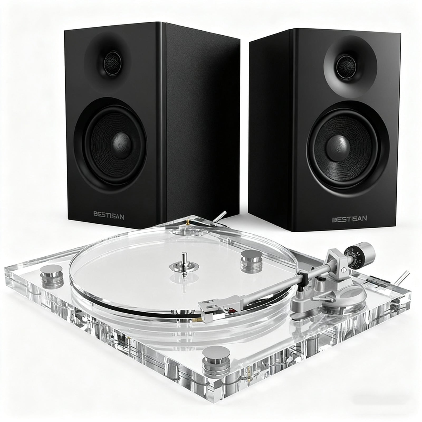 ICE1-V2 Acrylic Turntable + BESTISAN 50W Bluetooth 5.0 Speakers – Premium Vinyl Audio System