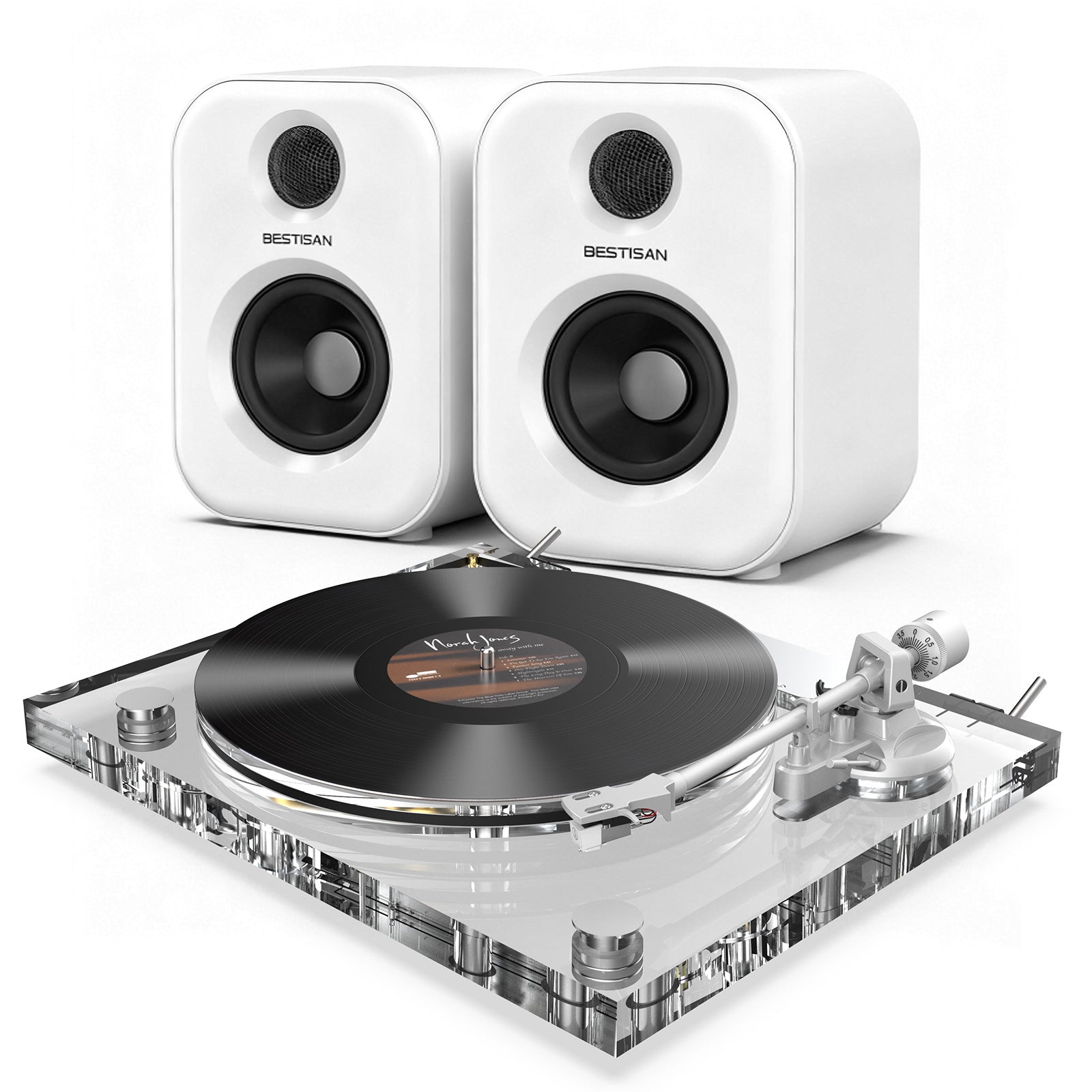 ICE1-V2 Acrylic Turntable + BESTISAN 50W Bluetooth 5.0 Speakers – Premium Vinyl Audio System