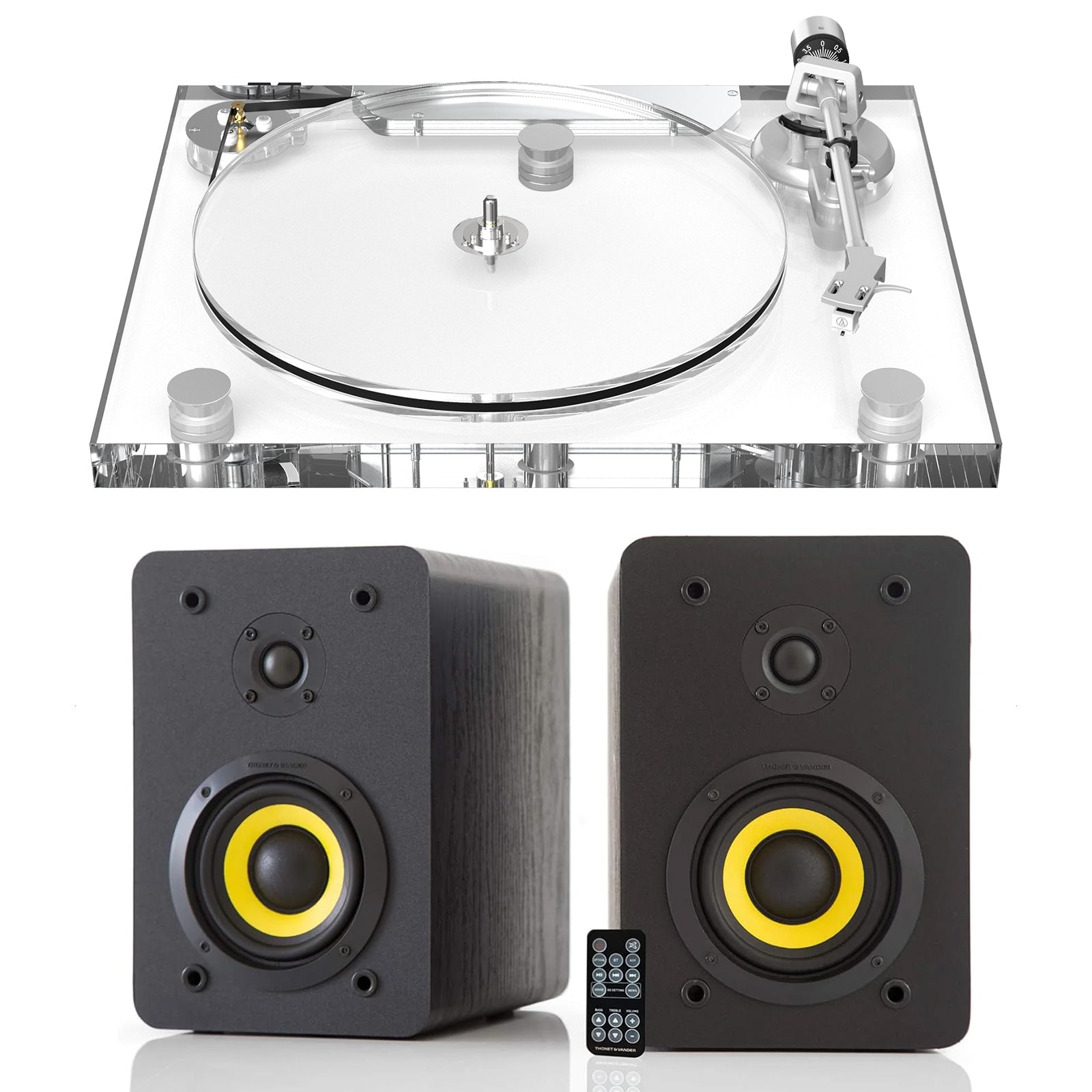 ICE1-V2 Acrylic Turntable + Thonet and Vander Bluetooth Speakers – Premium Vinyl Audio System