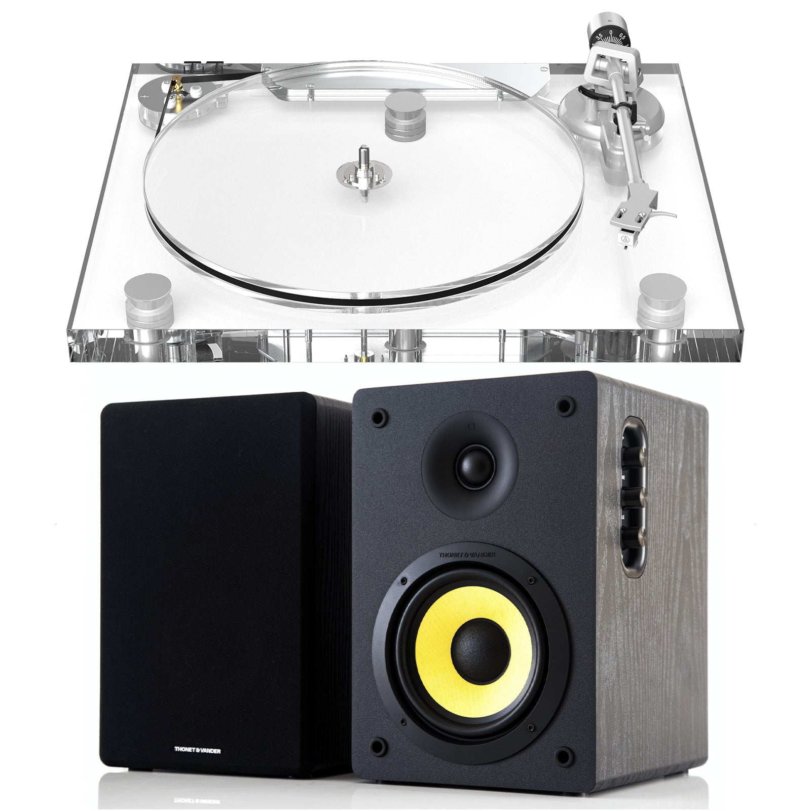 ICE1-V2 Acrylic Turntable + Thonet and Vander Bluetooth Speakers – Premium Vinyl Audio System