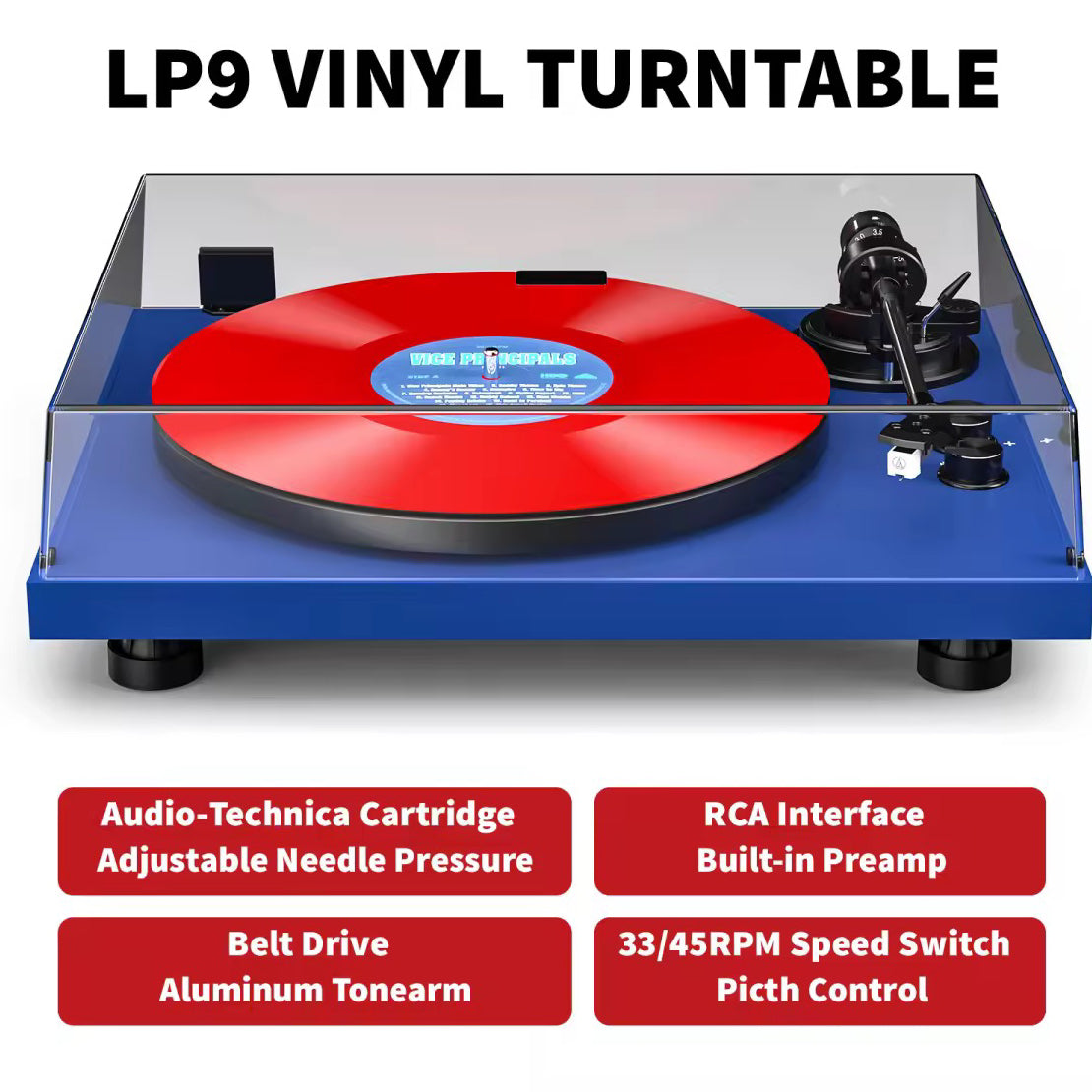 LP9 Bluetooth High-Fidelity Turntable with Built-In Preamp – Wood & Metal