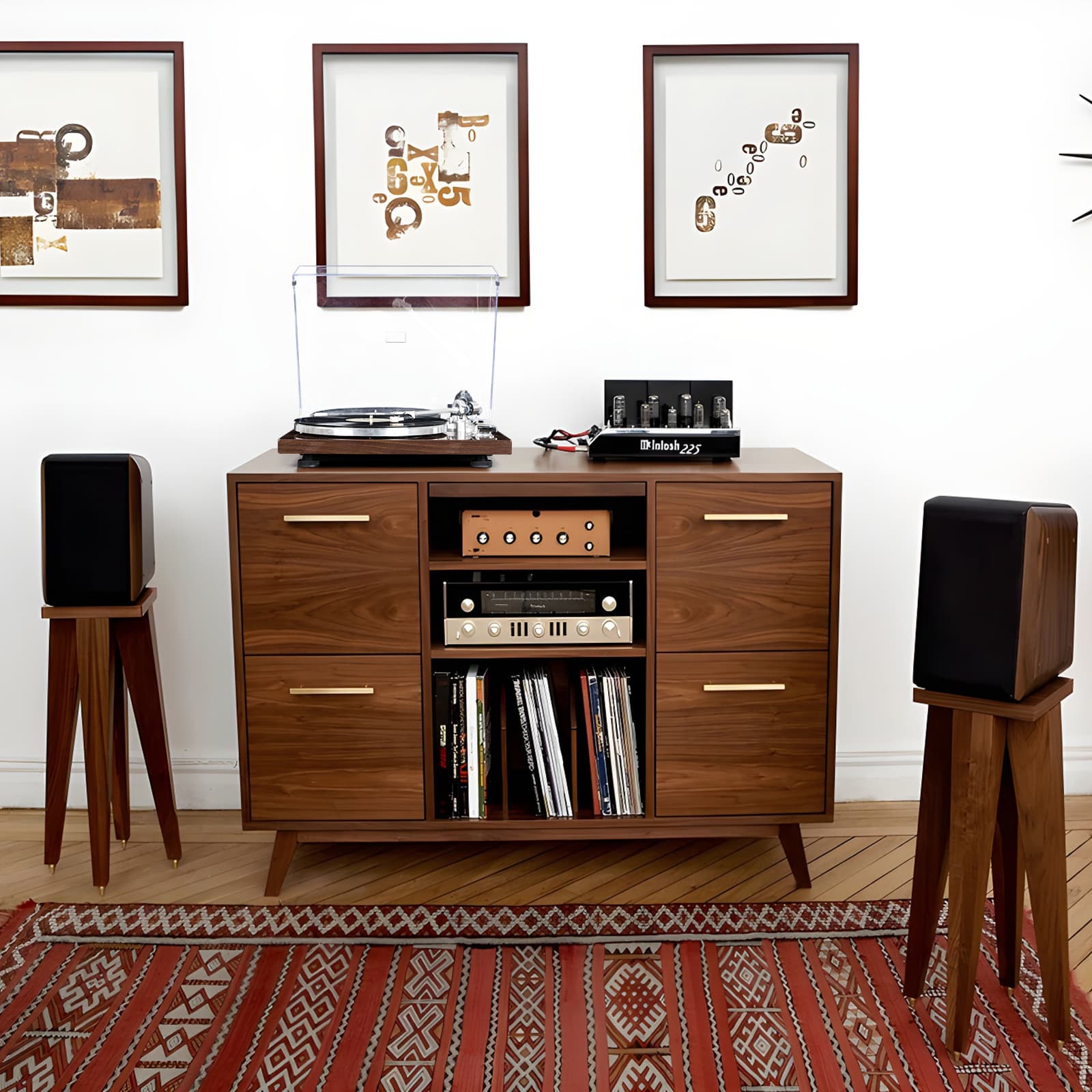 HQKZ-006 High Fidelity Turntable with Chario 120W Bookshelf Speakers