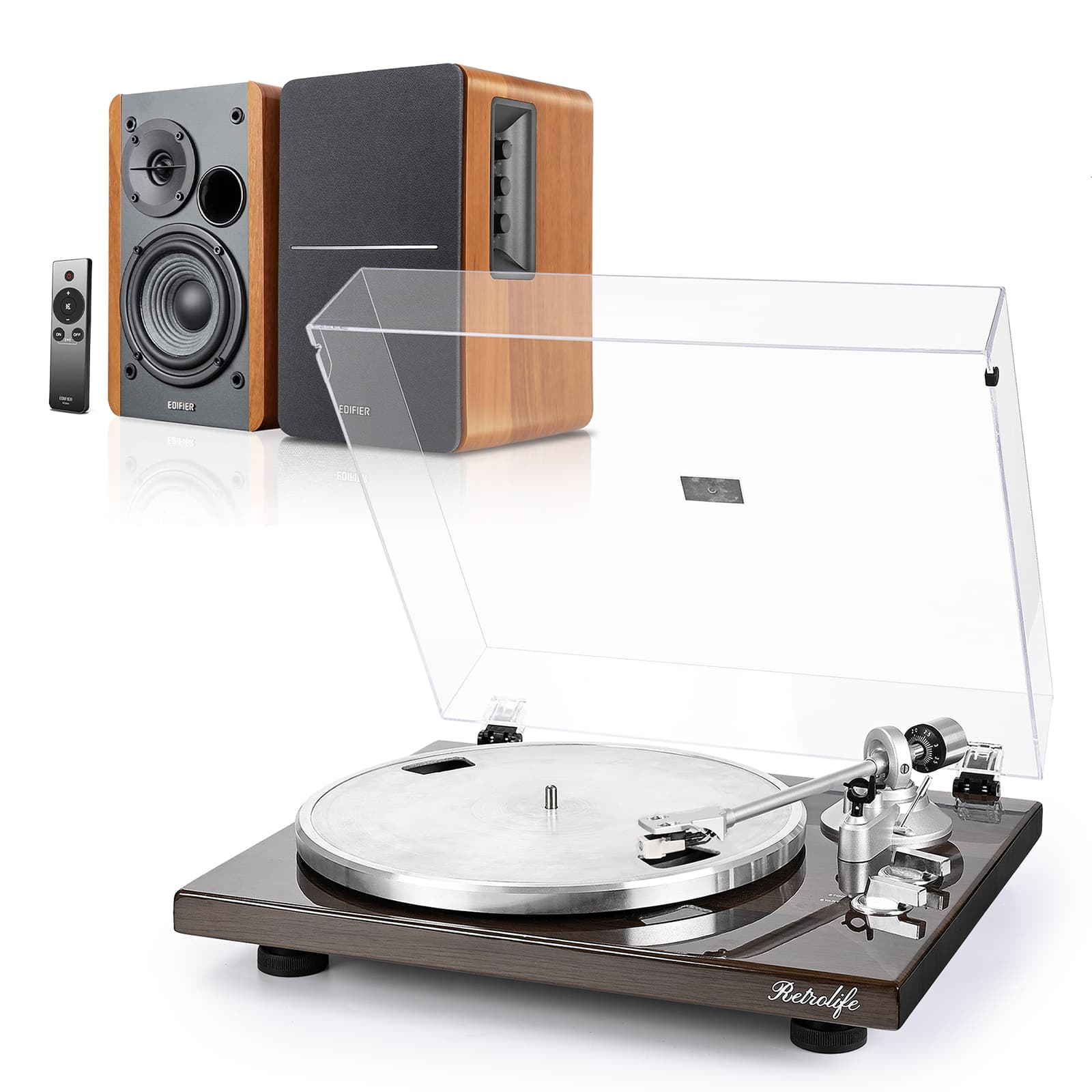 HQKZ-006 High Fidelity Turntable with Edifier R1280Ts 42W Powered Speakers