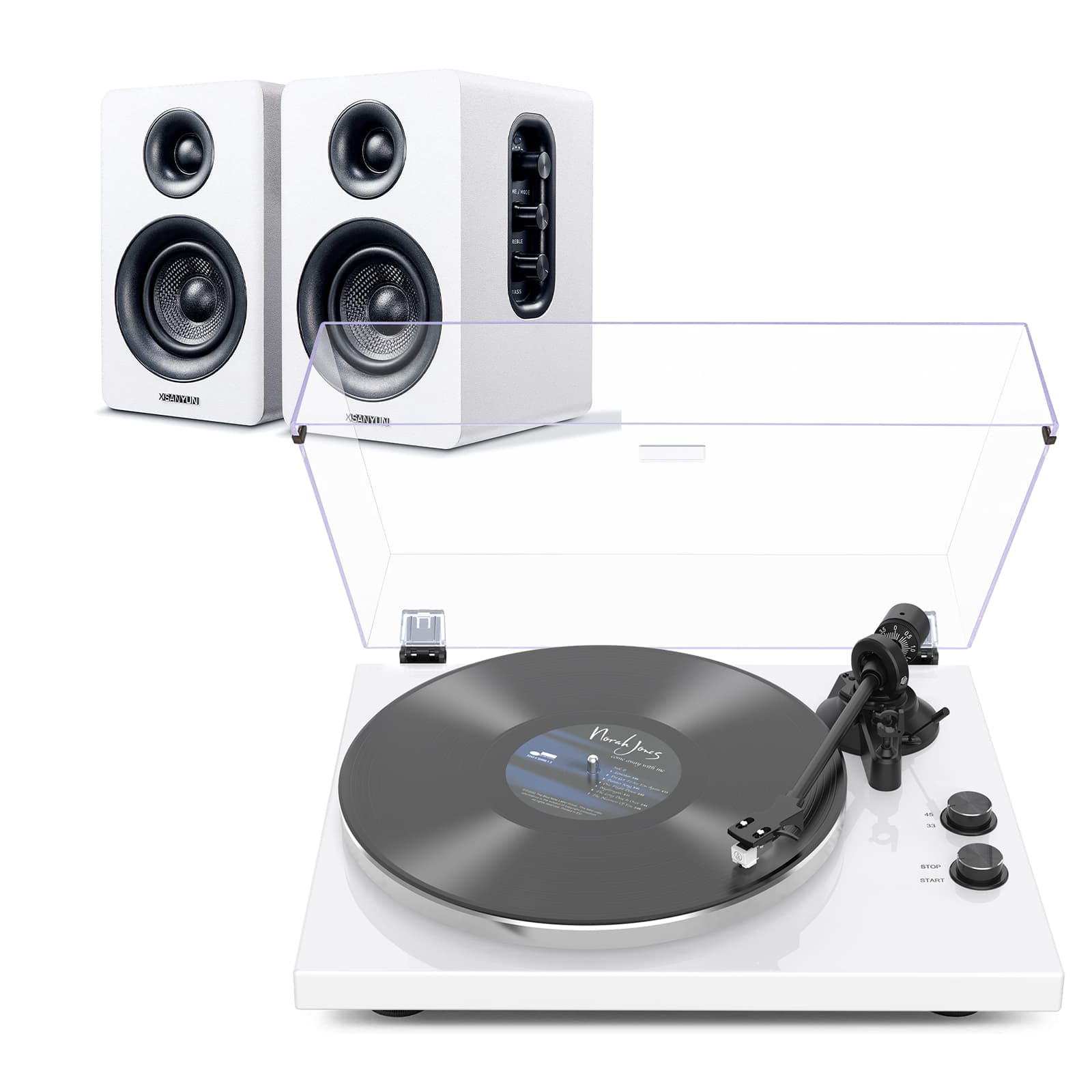 HQKZ-006 High Fidelity Turntable with Sanyun 60W Bluetooth 5.0 Active Speakers