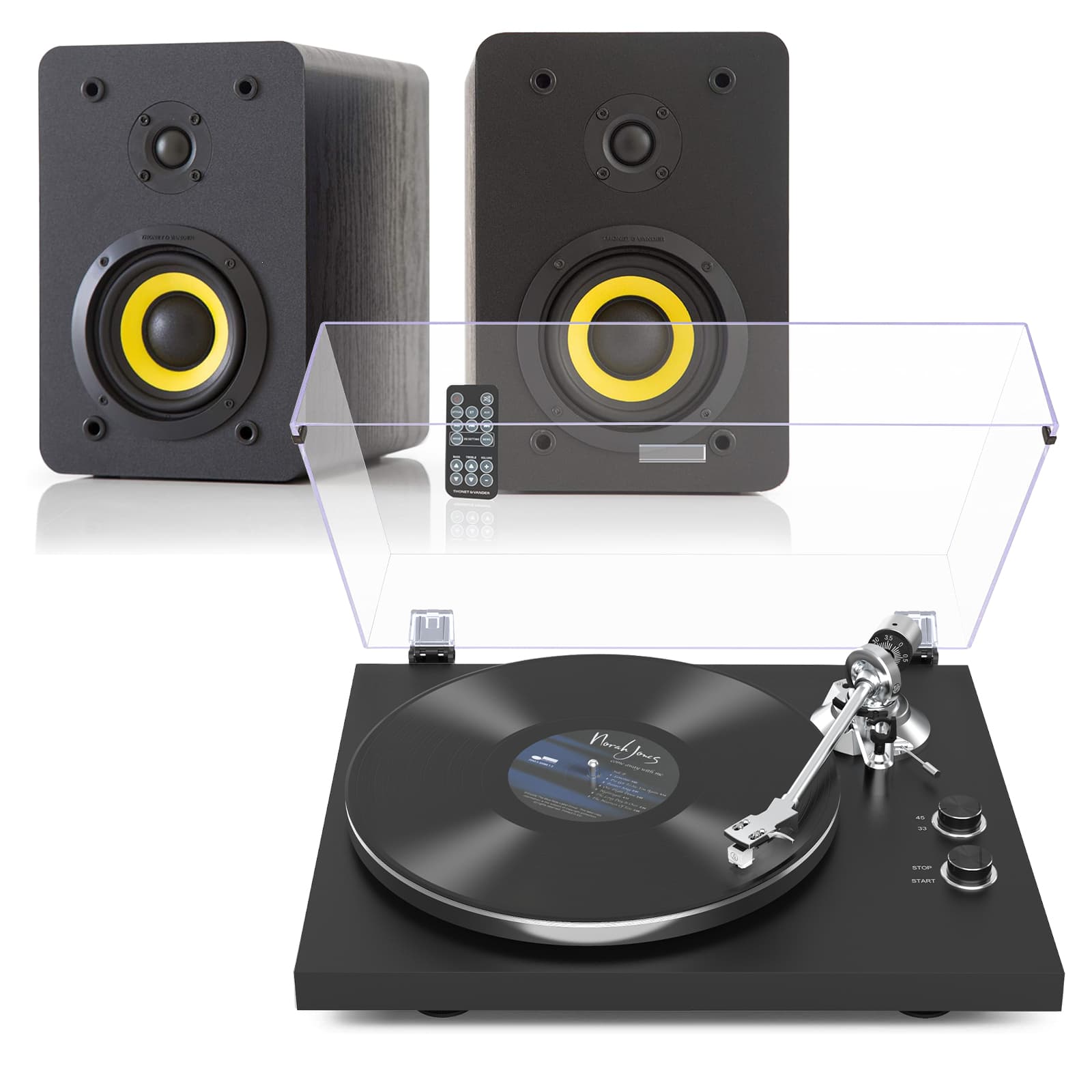 HQKZ-006 High Fidelity Turntable with Thonet and Vander Integrated Bluetooth Bookshelf Speaker