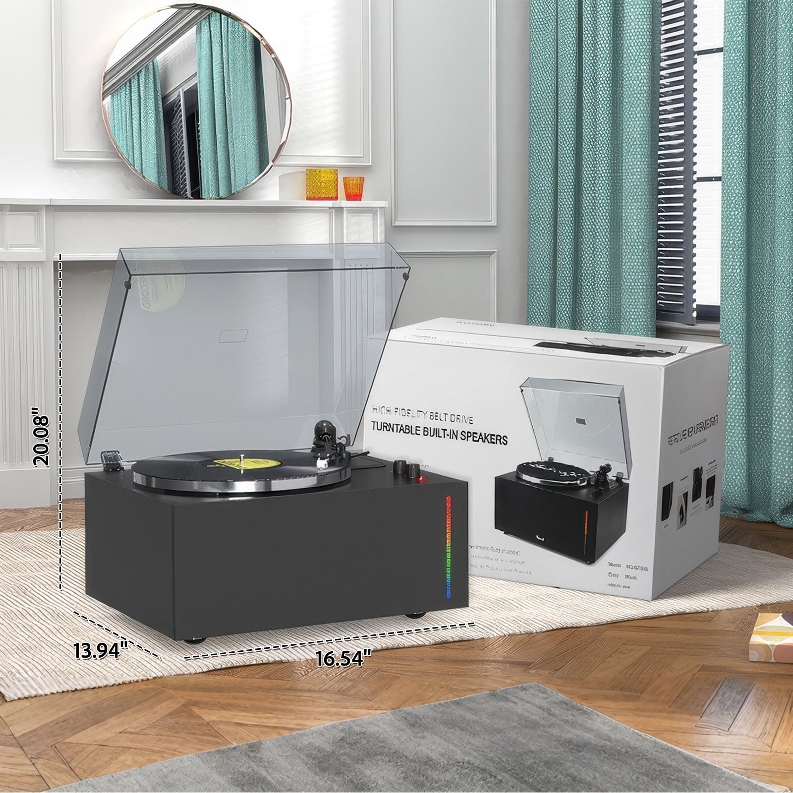 All-in-One Bluetooth Vinyl Turntable with 80W HiFi Speakers & Replaceable MM Cartridge