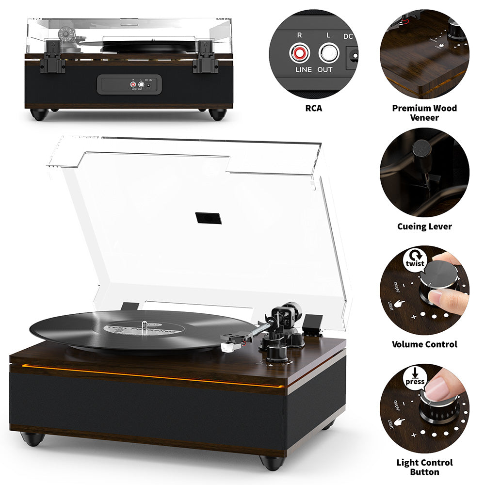 Bluetooth Record Player | All-in-One Vintage Turntable with HiFi Speakers
