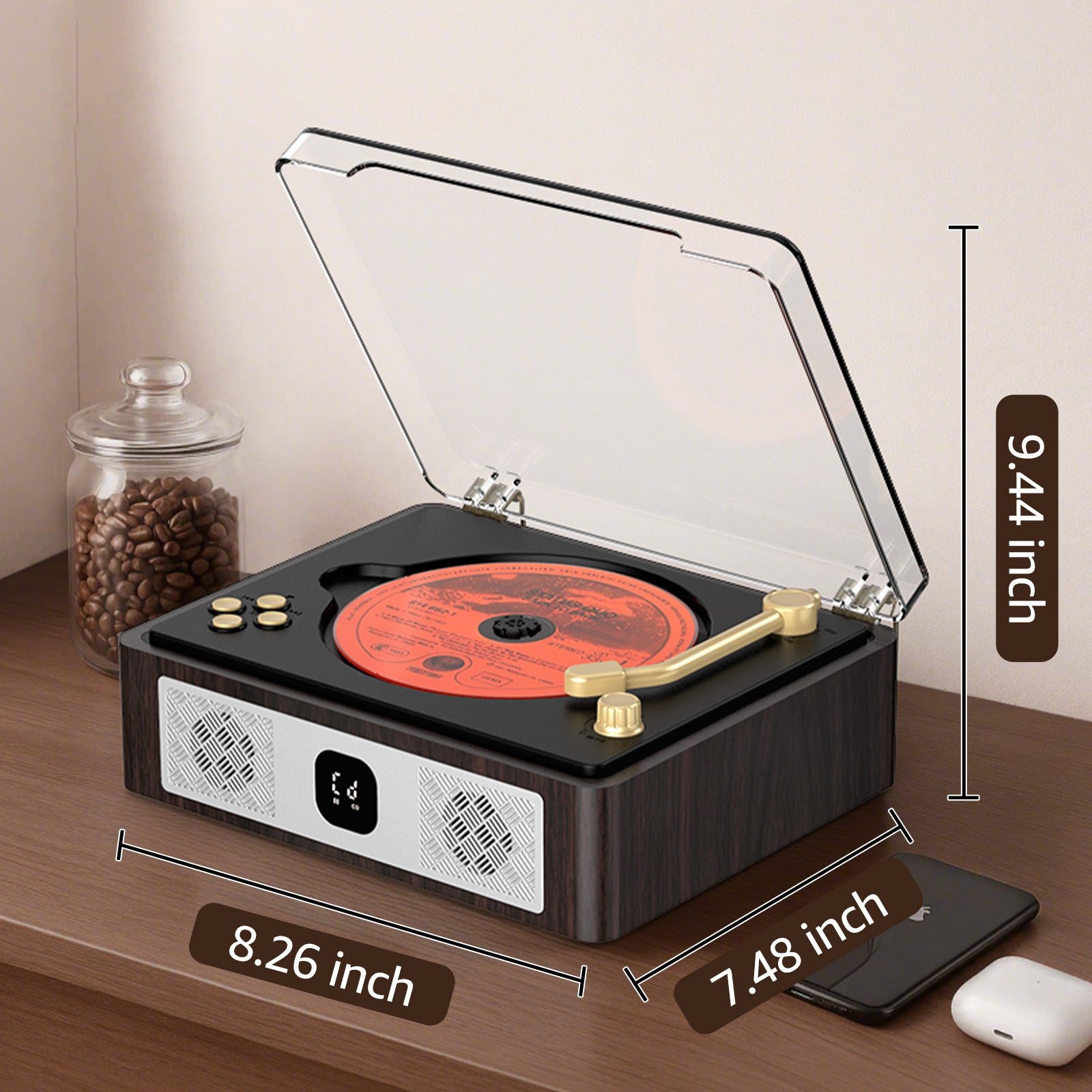 Bluetooth CD Player with Built-in Stereo Speakers & Remote – Portable Retro Home Music Player