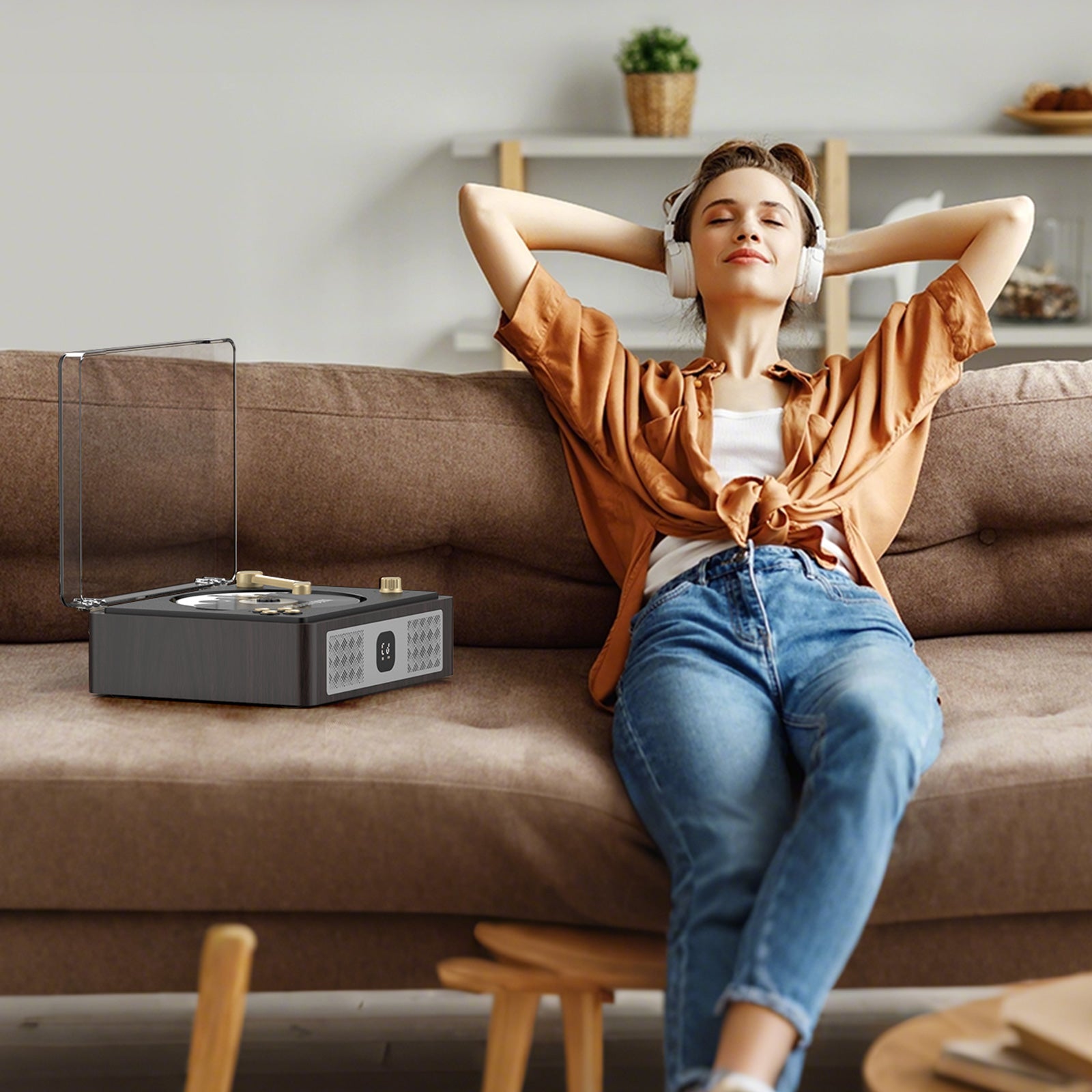 Bluetooth CD Player with Built-in Stereo Speakers & Remote – Portable Retro Home Music Player