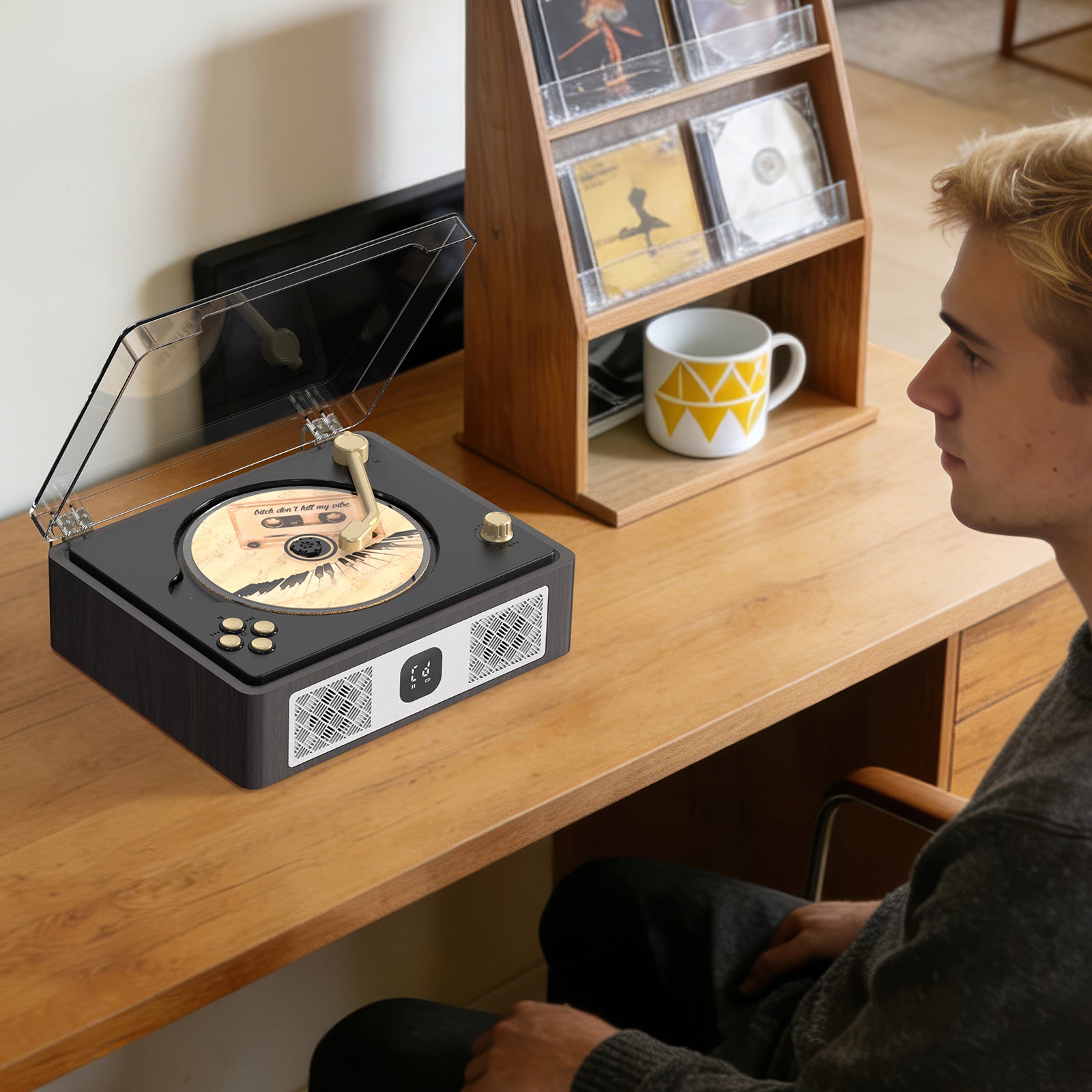 Bluetooth CD Player with Built-in Stereo Speakers & Remote – Portable Retro Home Music Player