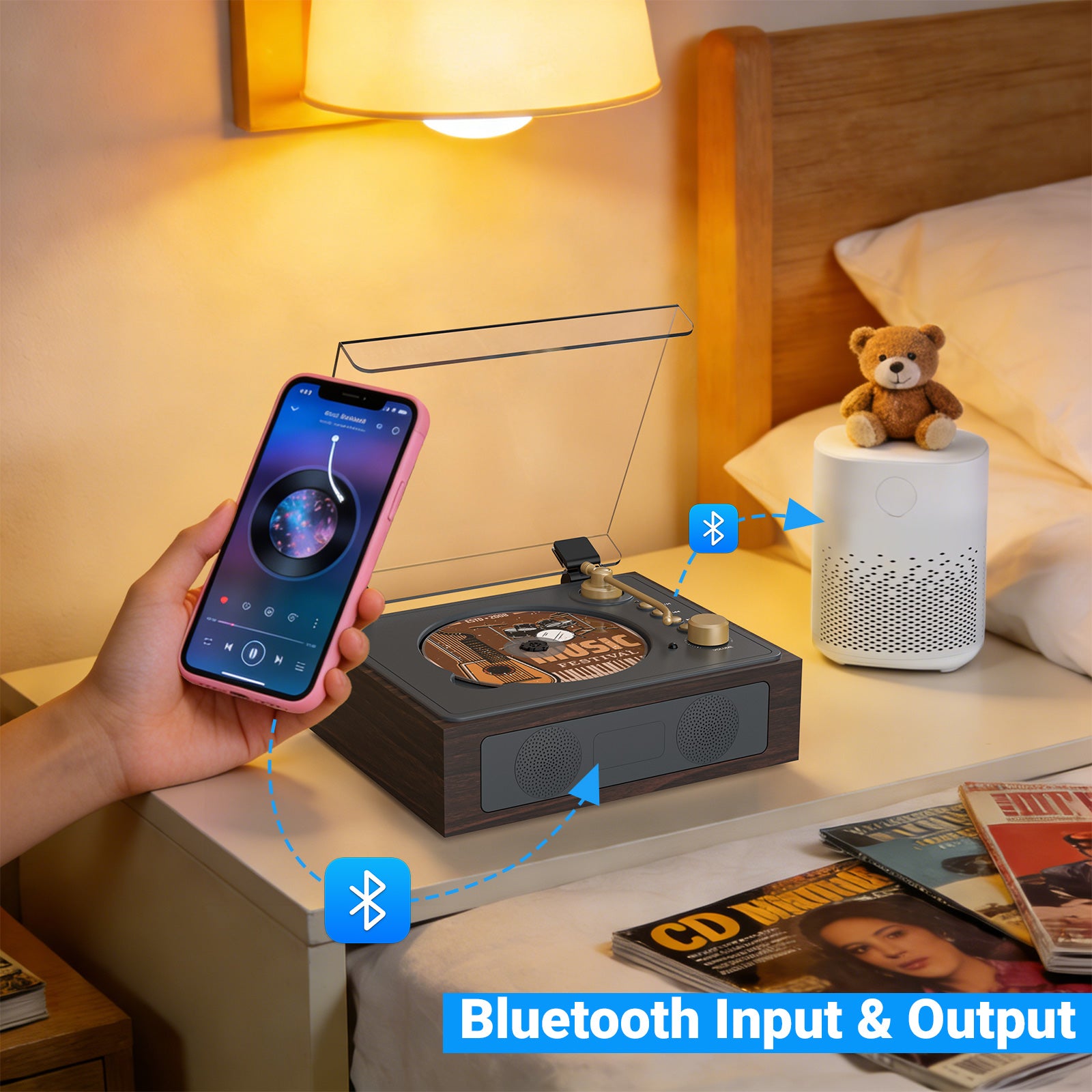 Retro Bluetooth CD Player with Built-in Stereo Speakers