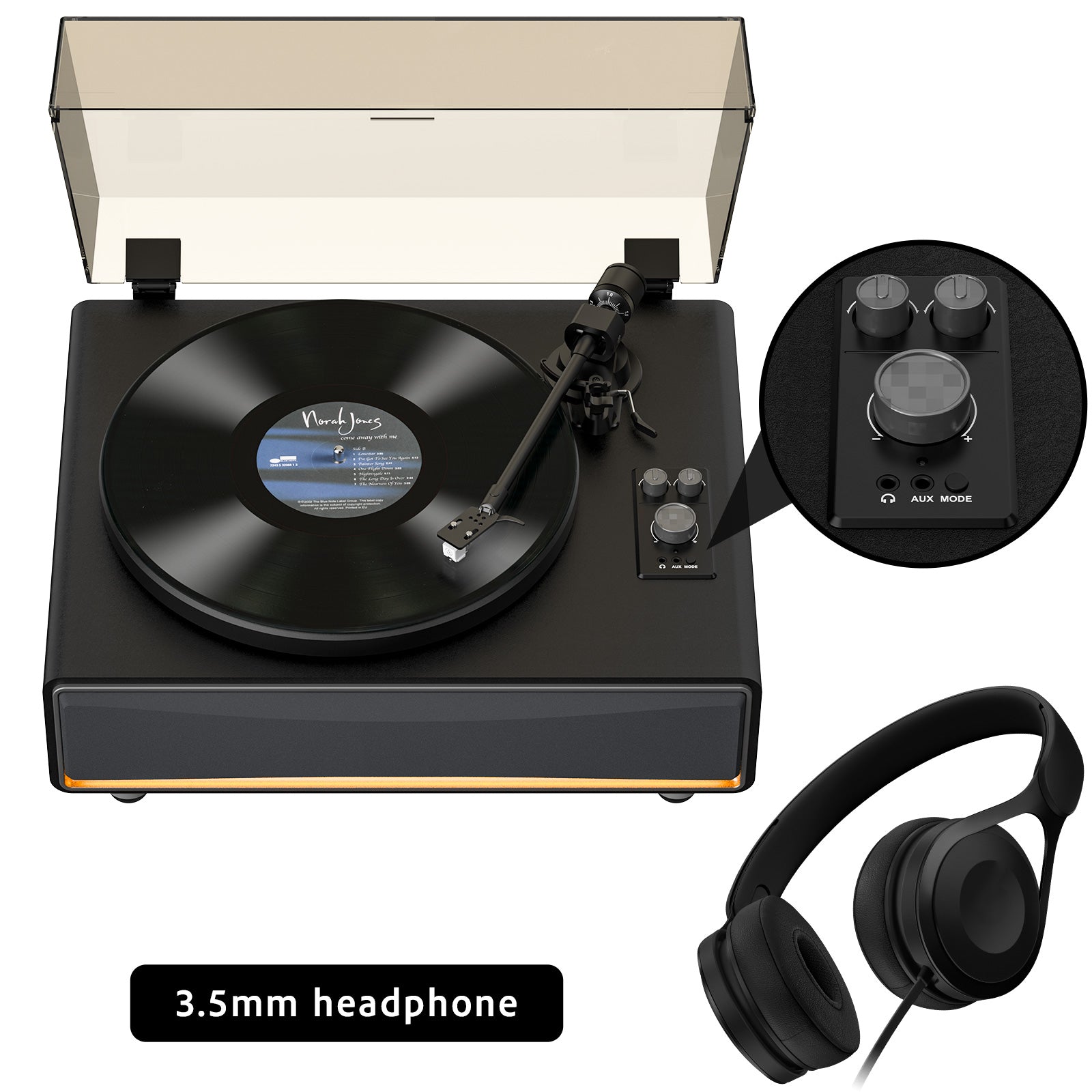 Vintage All-in-One Bluetooth Record Player with 40W Hi-Fi Speakers & Warm Ambient Light