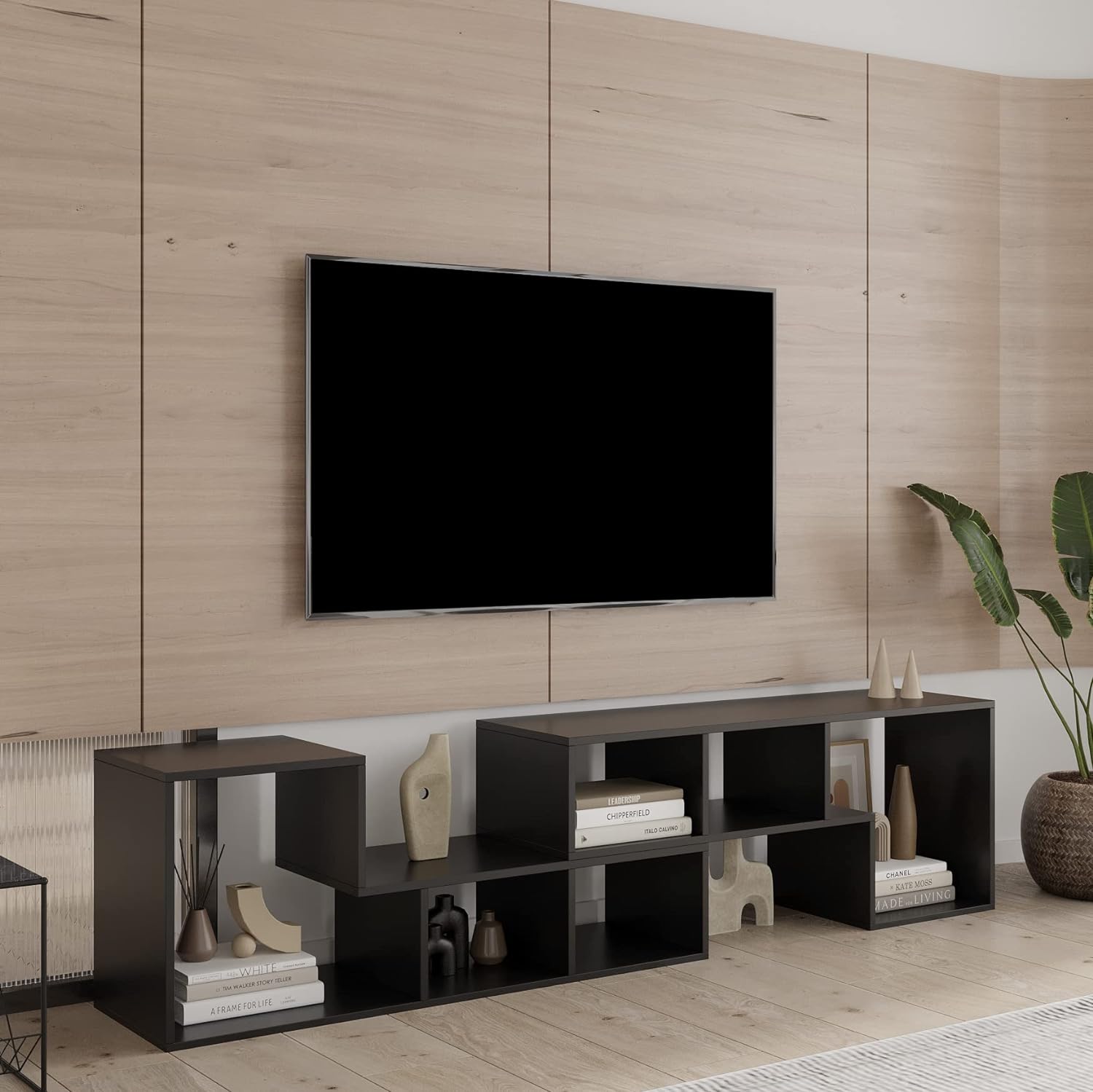 Double 41" L-Shaped TV Stand, Modern Entertainment Center Media Stand with Open Storage Shelves