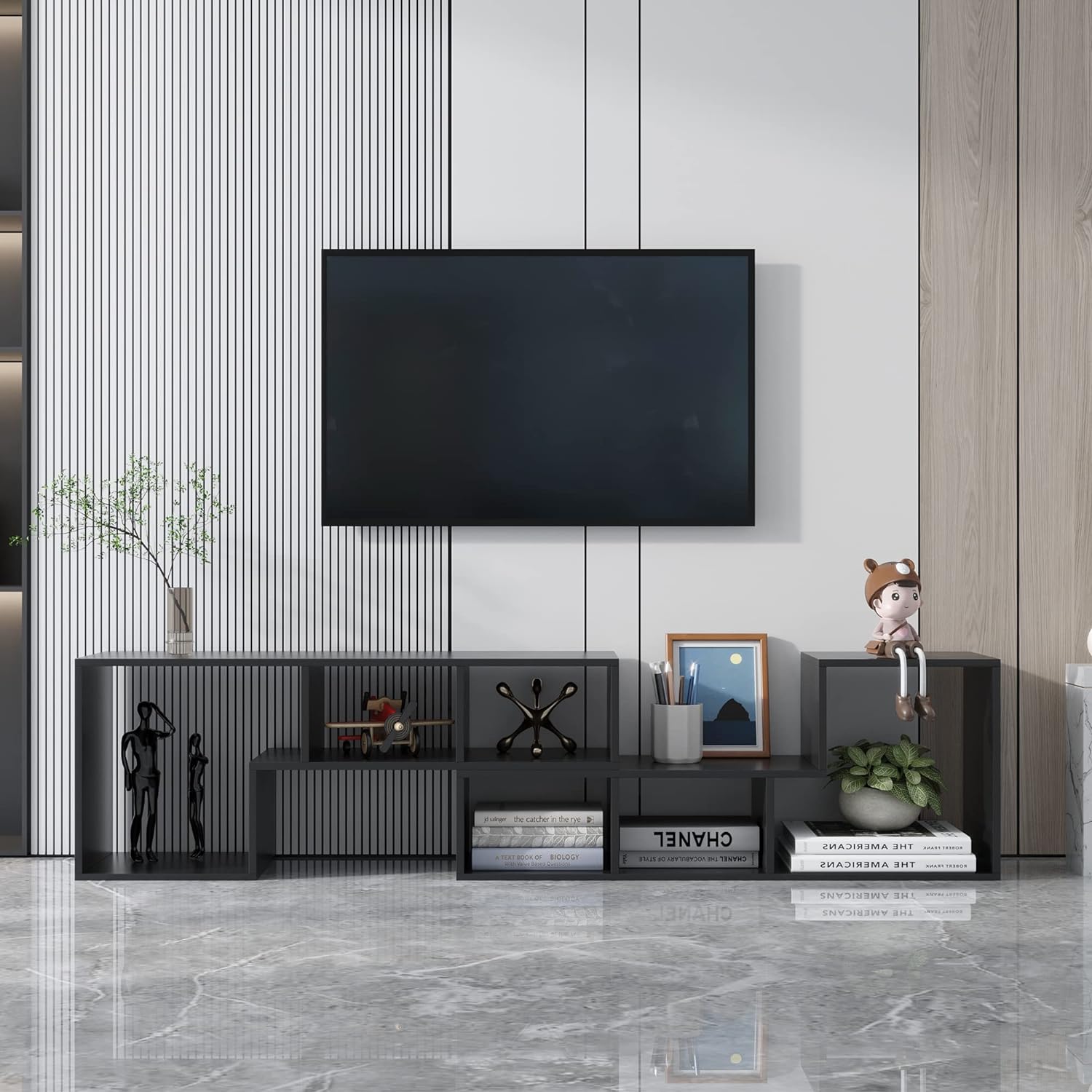 Double 41" L-Shaped TV Stand, Modern Entertainment Center Media Stand with Open Storage Shelves