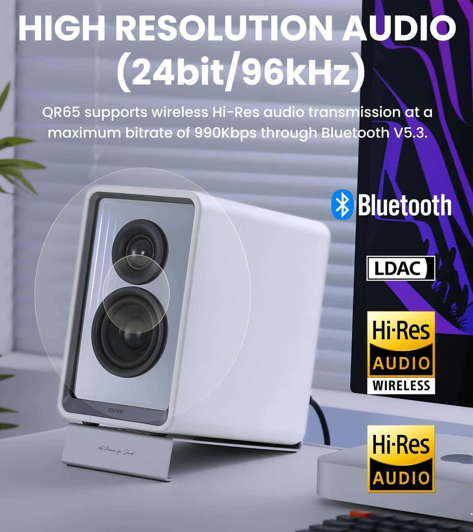 Edifier QR65 Bluetooth Desktop Speakers, Hi-Res Audio, 70W Output, RGB Lights, Stands Included