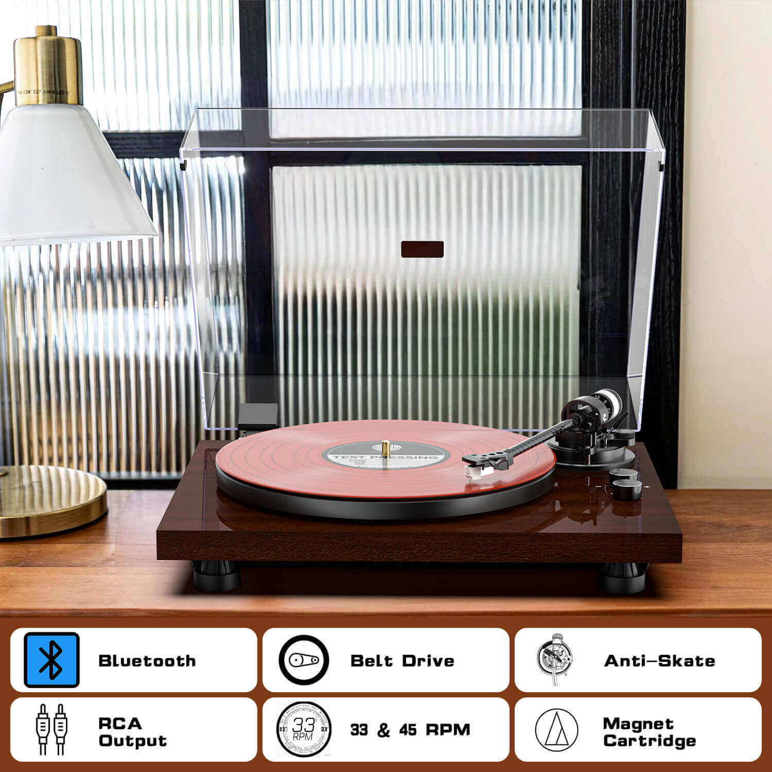 The HQKZ-006 Pro Premium Bluetooth Turntable with Enhanced Hi-Fi Sound