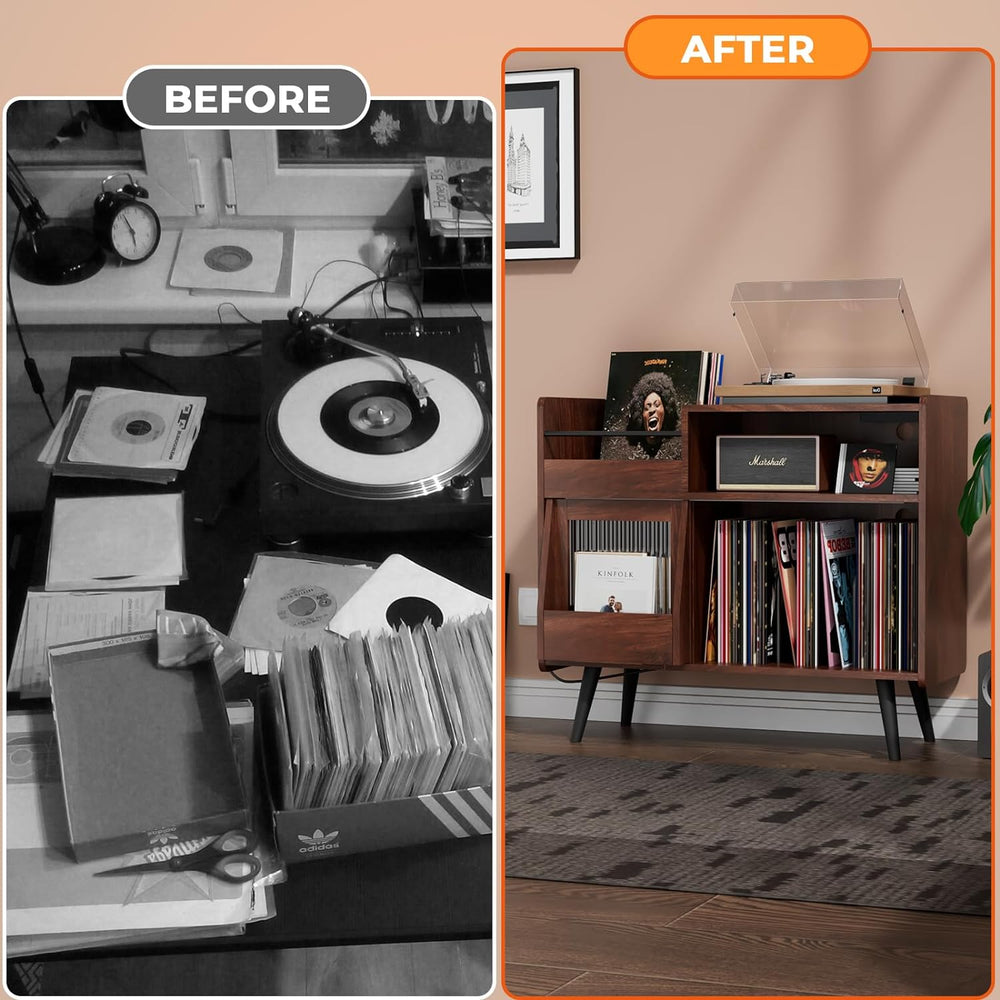 Audio Keeper | Large Home Record Player Stand with LED Light & Power