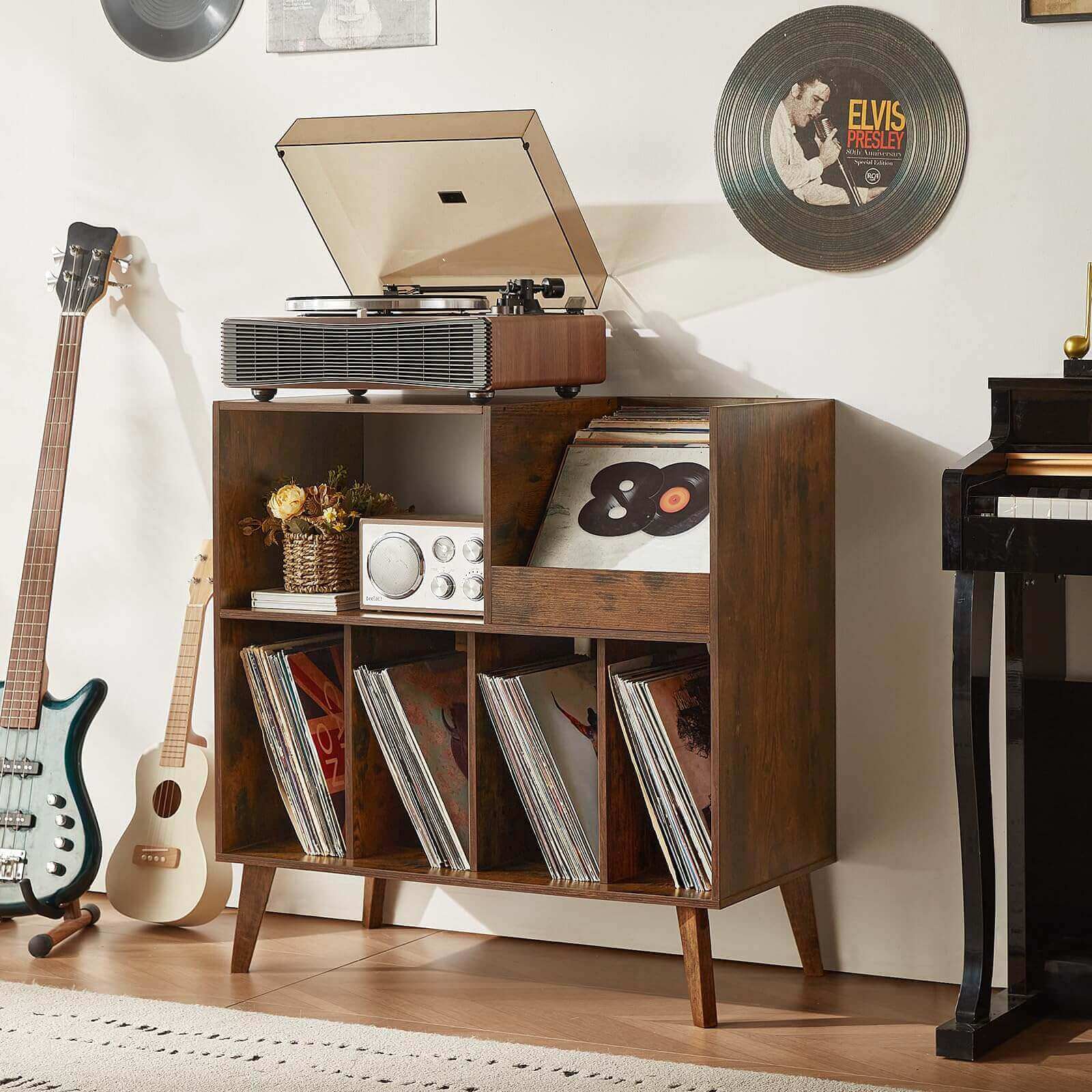 Large Record Player Stand Holds Up to 300 Albums