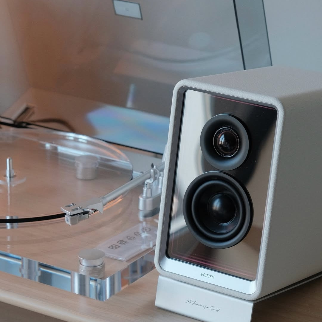 ICE1-V2 Acrylic Turntable + Edifier QR65 Bluetooth Desktop Speakers, 7