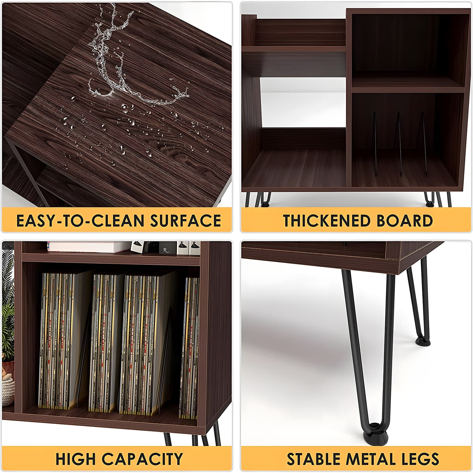 Mid-Century Modern Record Player Stand for Record Storage with Metal Legs AK3