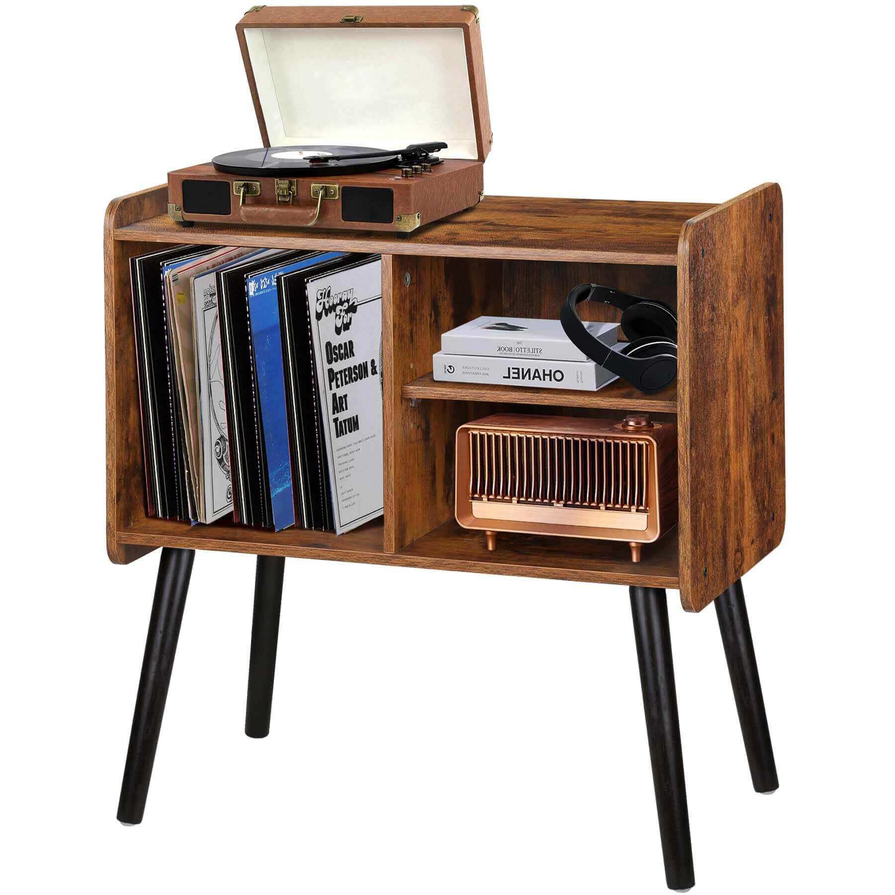 Record Player Stand with Vinyl Record Storage, Holds up to 100 Albums, Rustic Brown