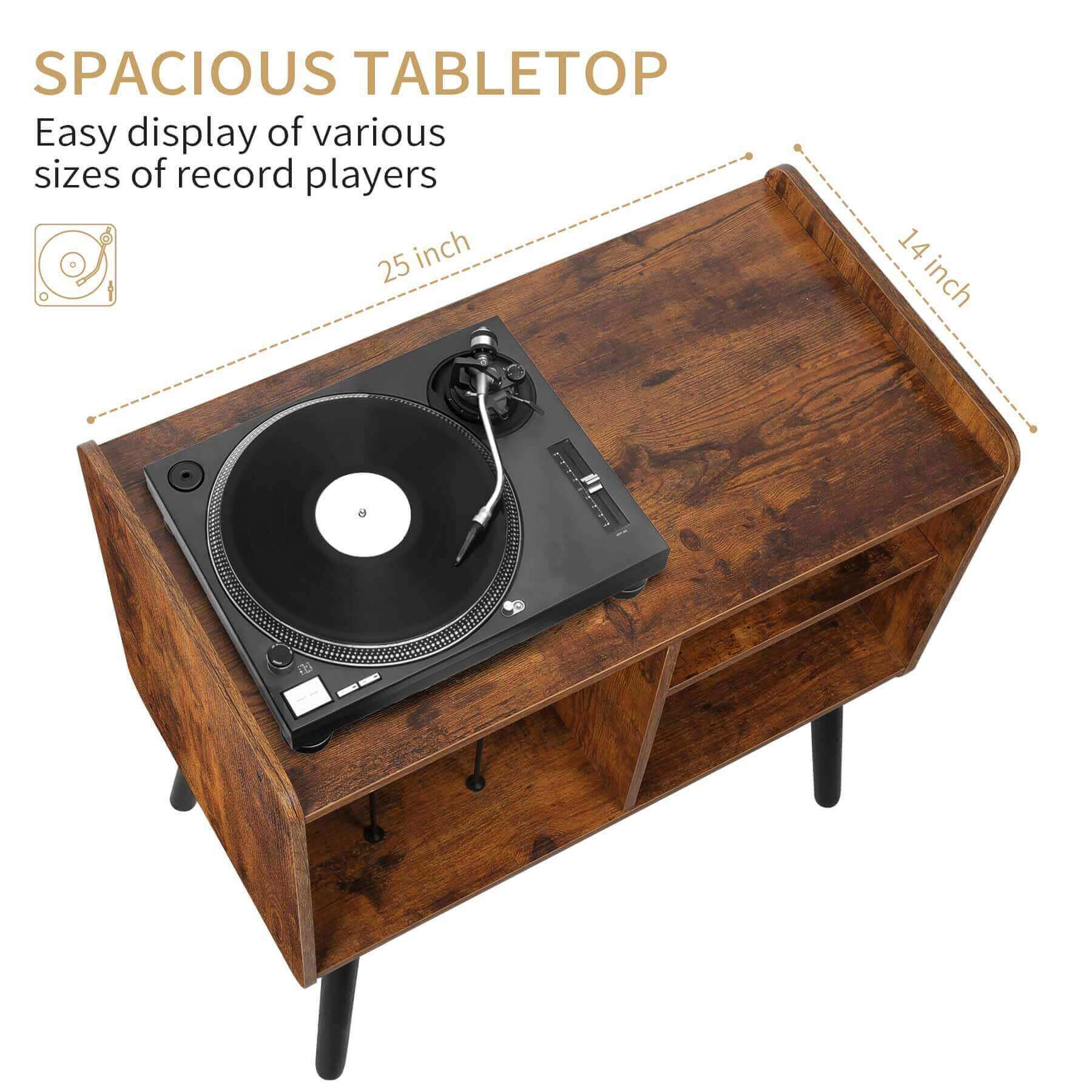 Record Player Stand with Vinyl Record Storage, Holds up to 100 Albums, Rustic Brown