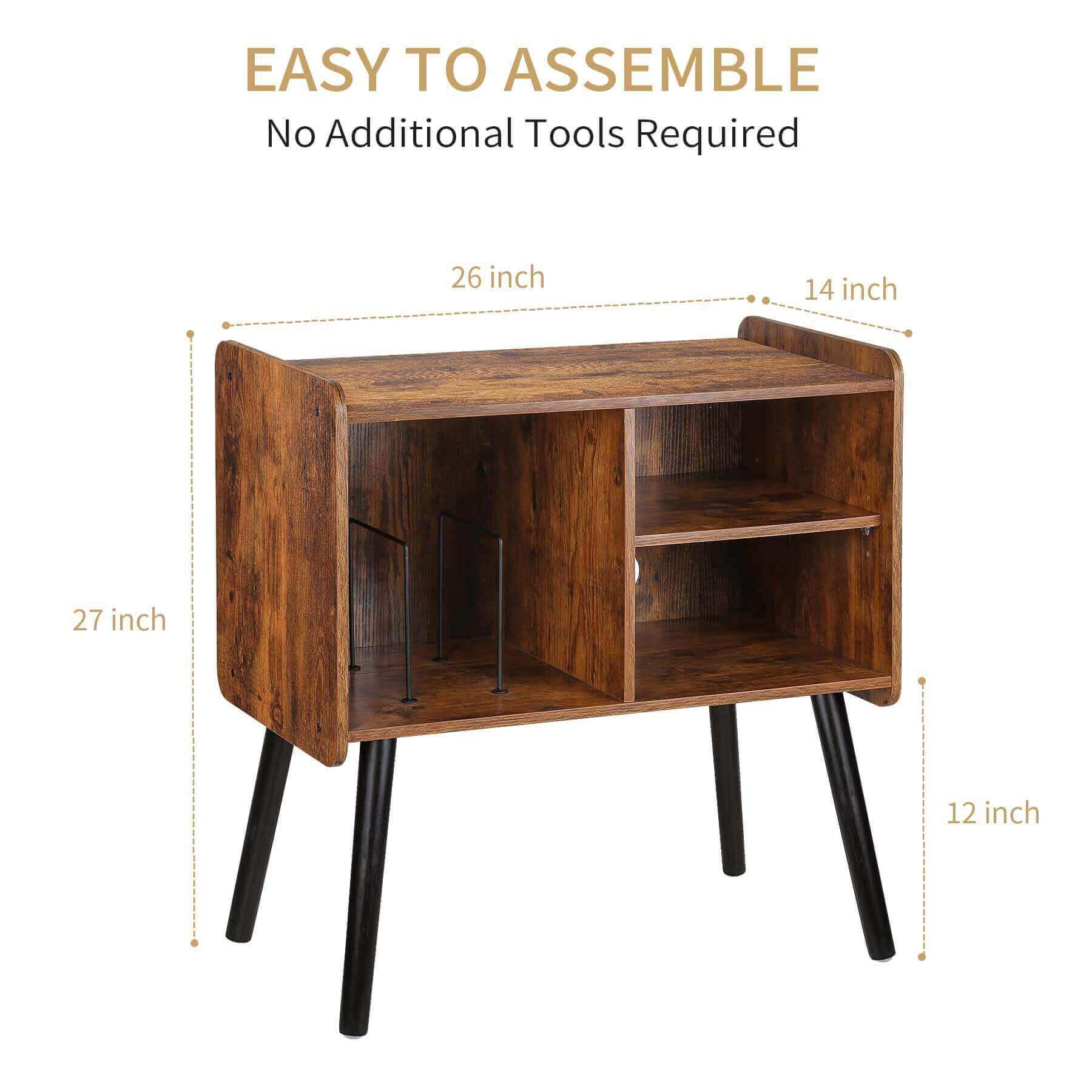 Record Player Stand with Vinyl Record Storage, Holds up to 100 Albums, Rustic Brown