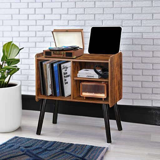 Record Player Stand with Vinyl Record Storage, Holds up to 100 Albums, Rustic Brown
