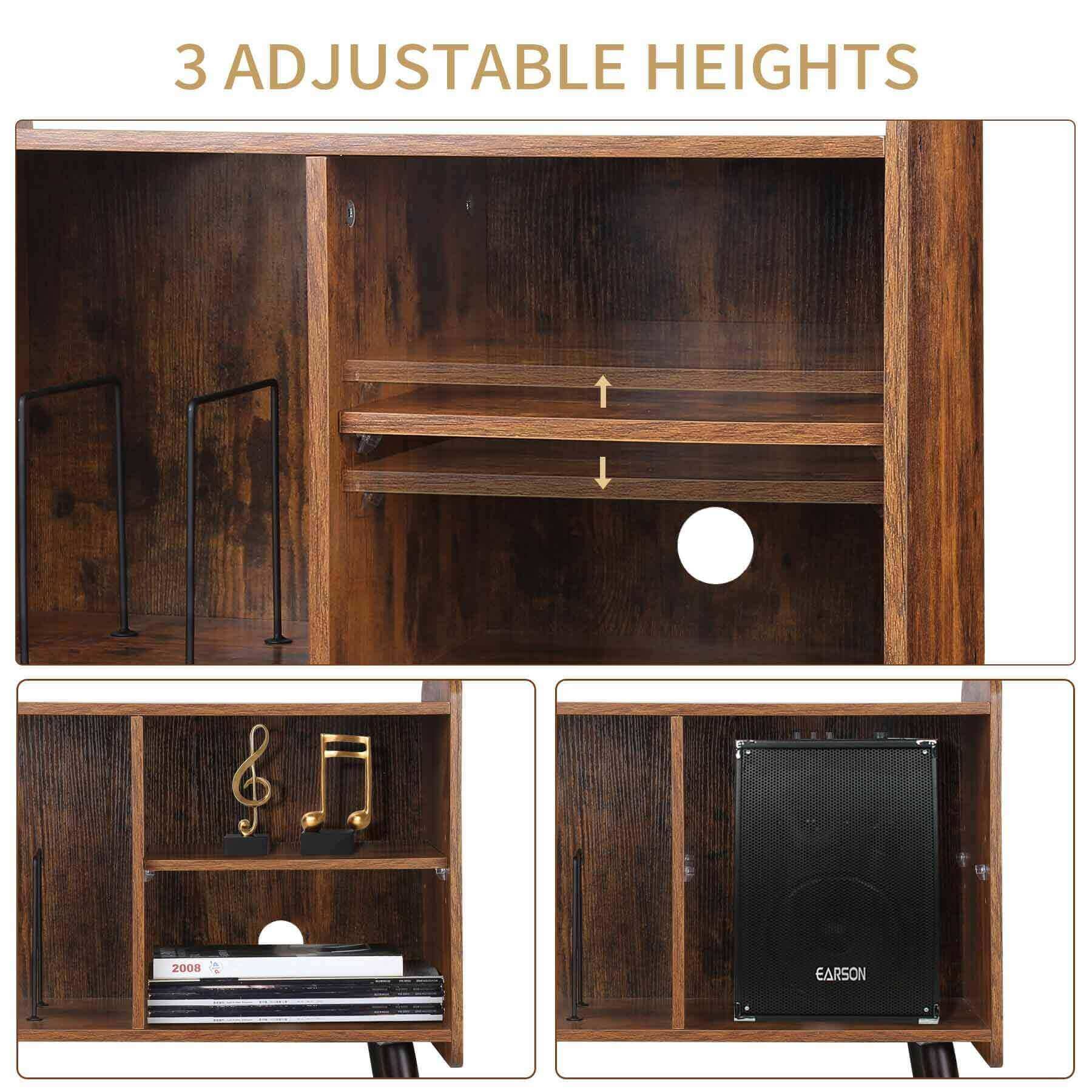 Record Player Stand with Vinyl Record Storage, Holds up to 100 Albums, Rustic Brown