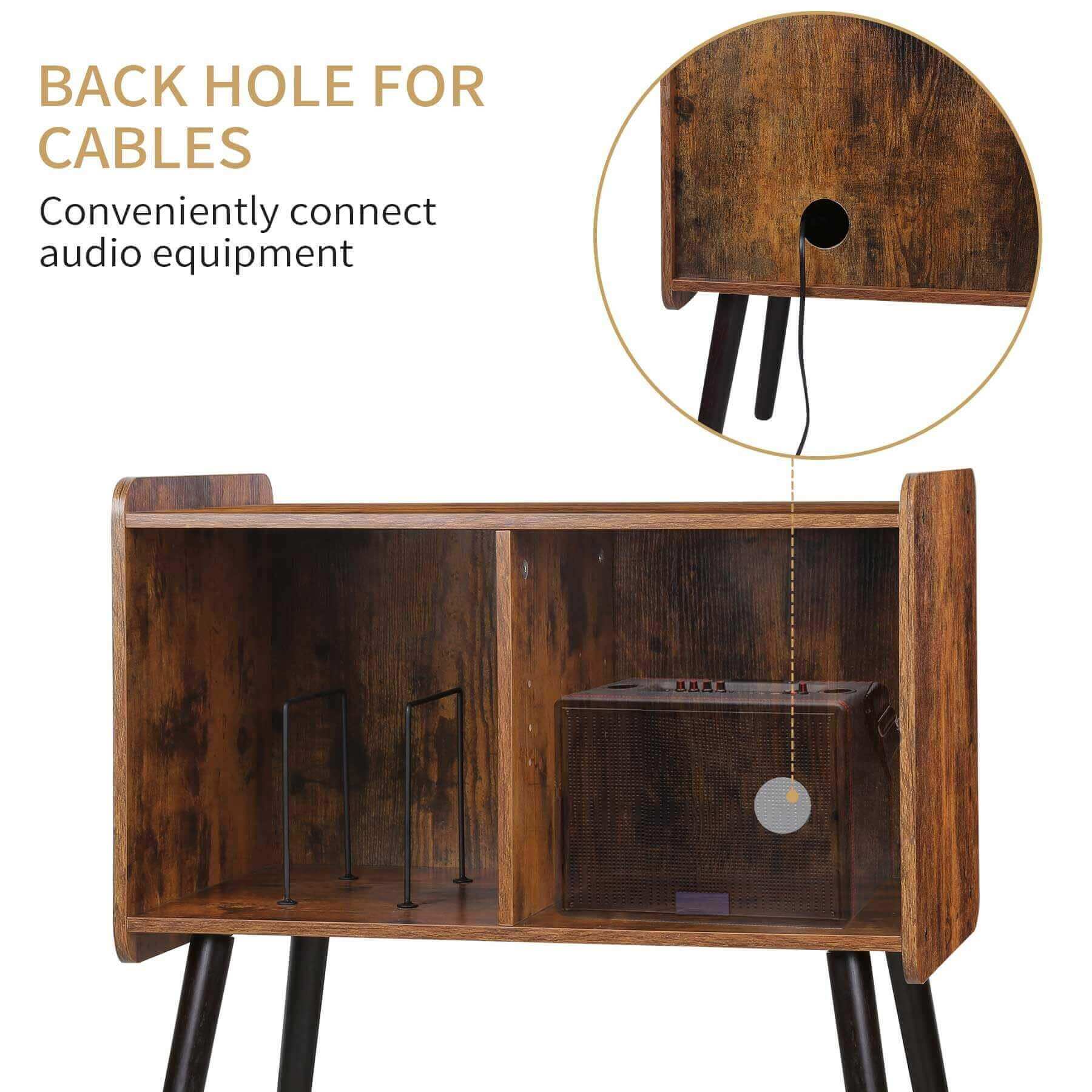Record Player Stand with Vinyl Record Storage, Holds up to 100 Albums, Rustic Brown