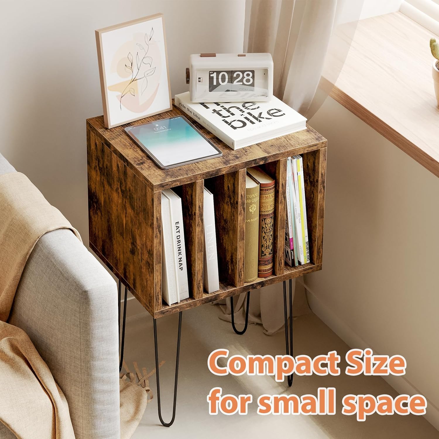 Vinyl Record Storage Table with 4 Cabinets for 100 Albums