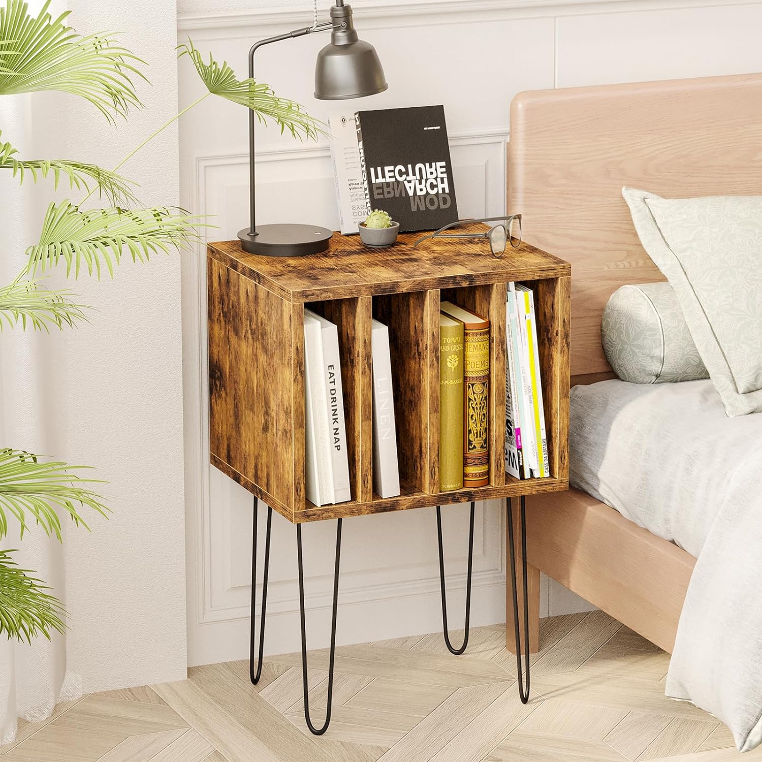 Vinyl Record Storage Table with 4 Cabinets for 100 Albums